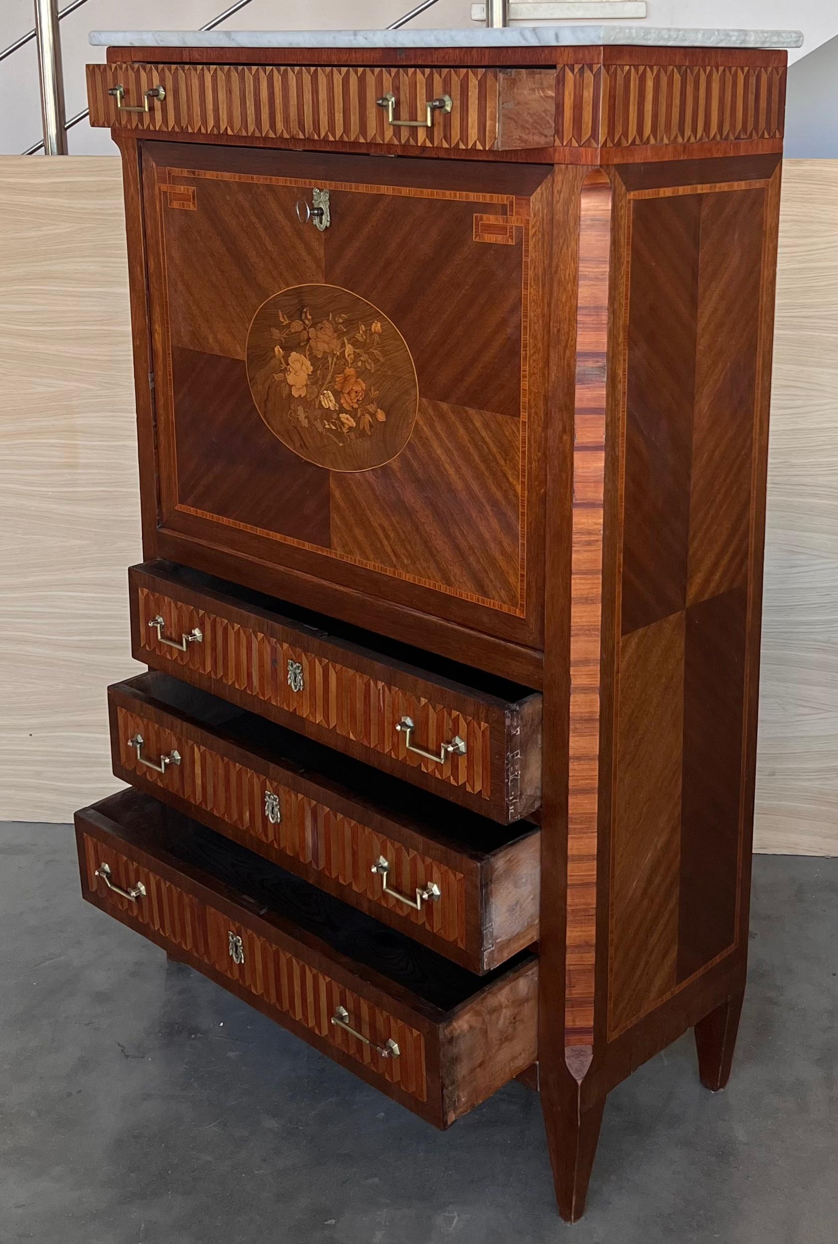 Bronze 19th Century Empire Drop-Front Oak Secretary Desk or Abattant, Chest France For Sale