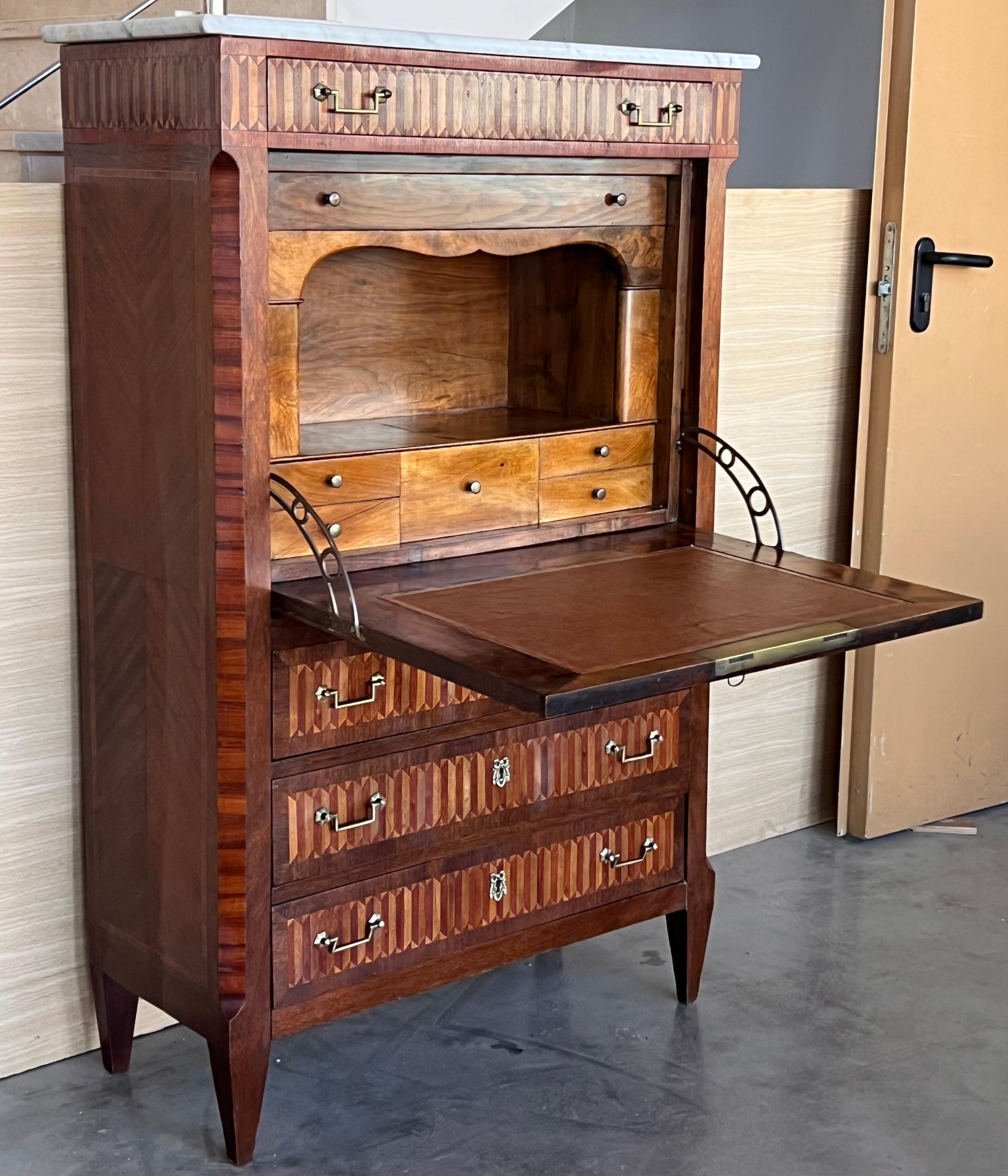 19th Century Empire Drop-Front Oak Secretary Desk or Abattant, Chest France For Sale 1
