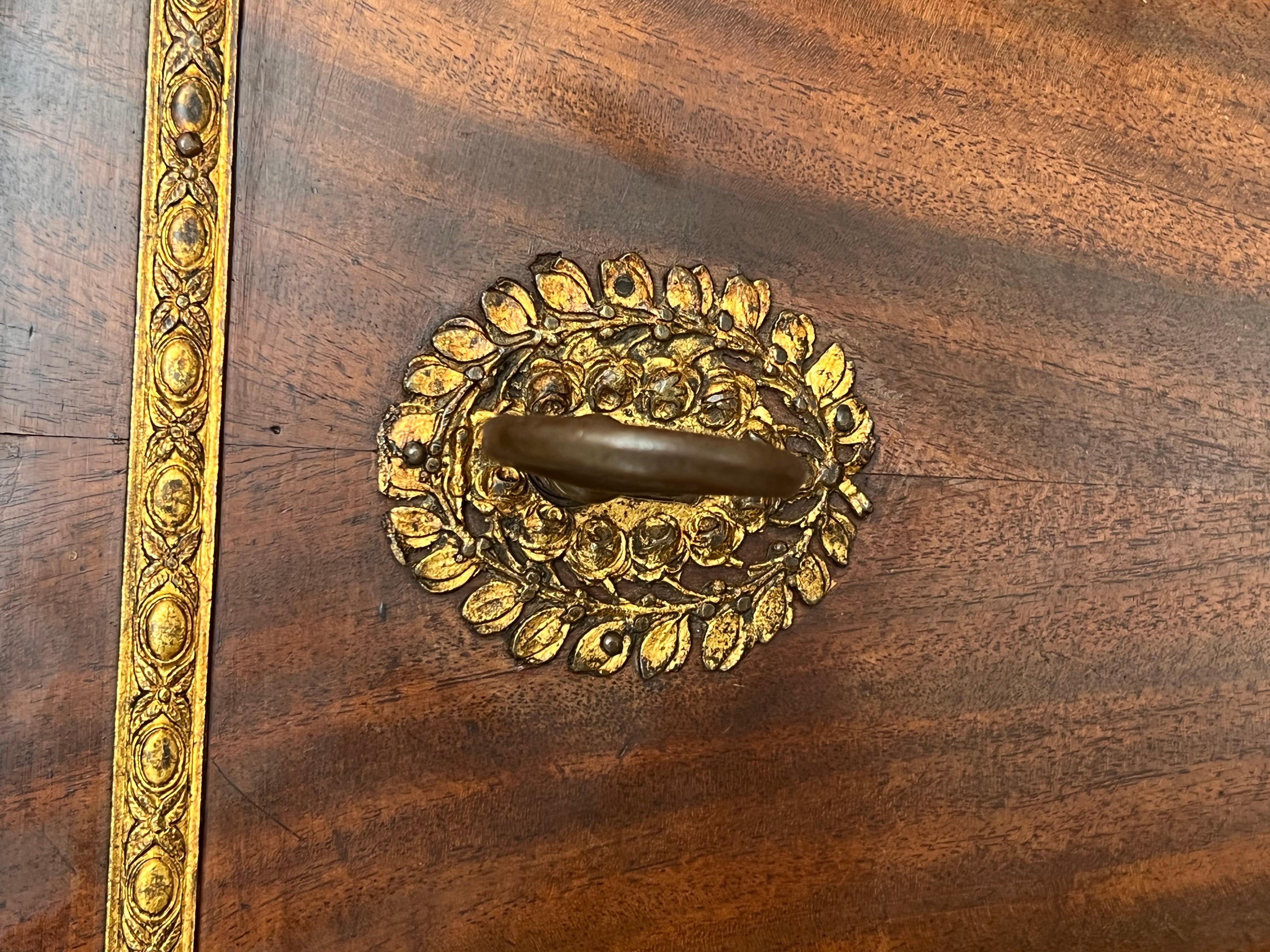 Bronze 19th Century Empire Drop-Front Oak Secretary Desk or Abattant, Chest France For Sale