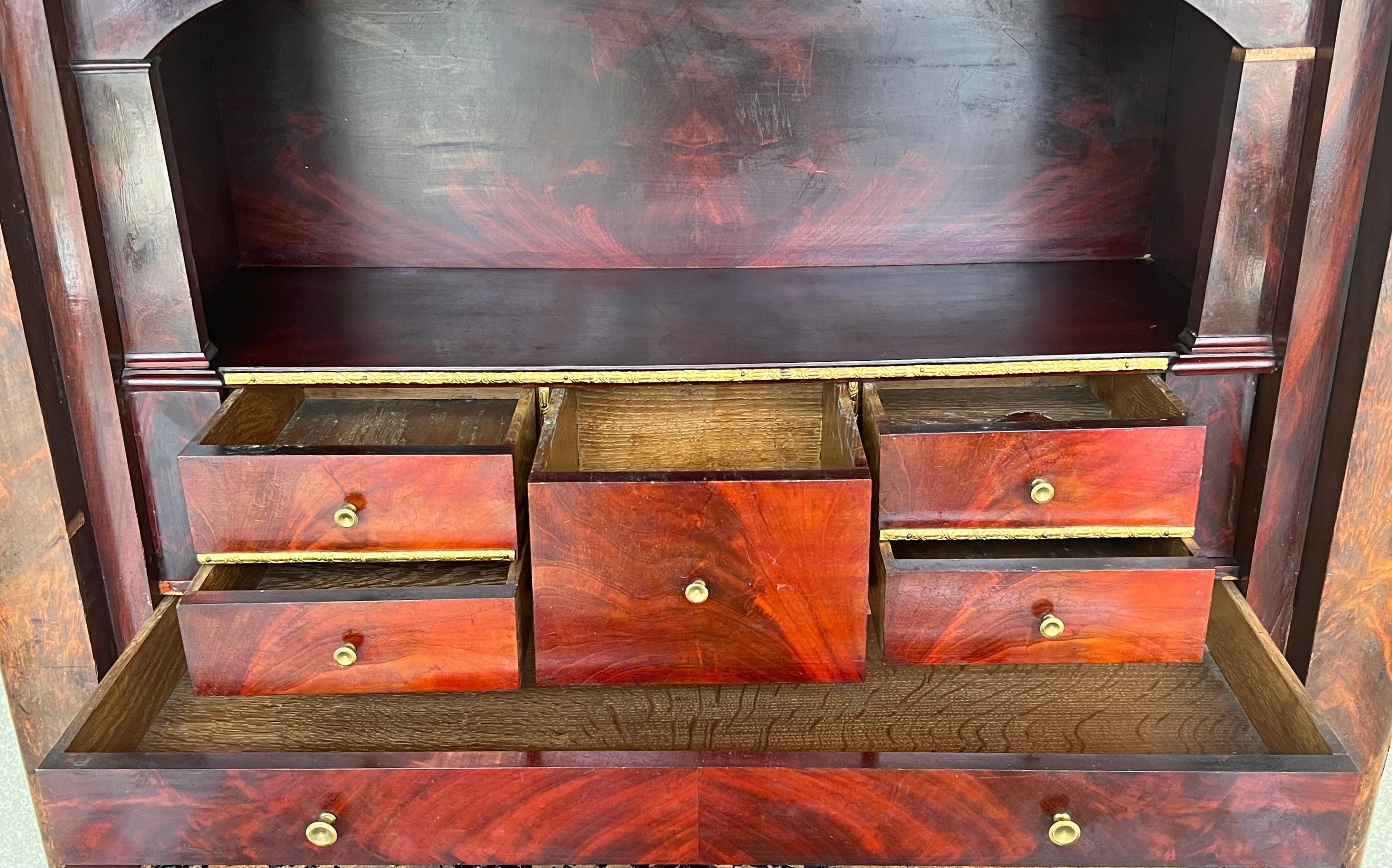 19th Century Empire Drop-Front Oak Secretary Desk or Abattant, Chest France For Sale 1