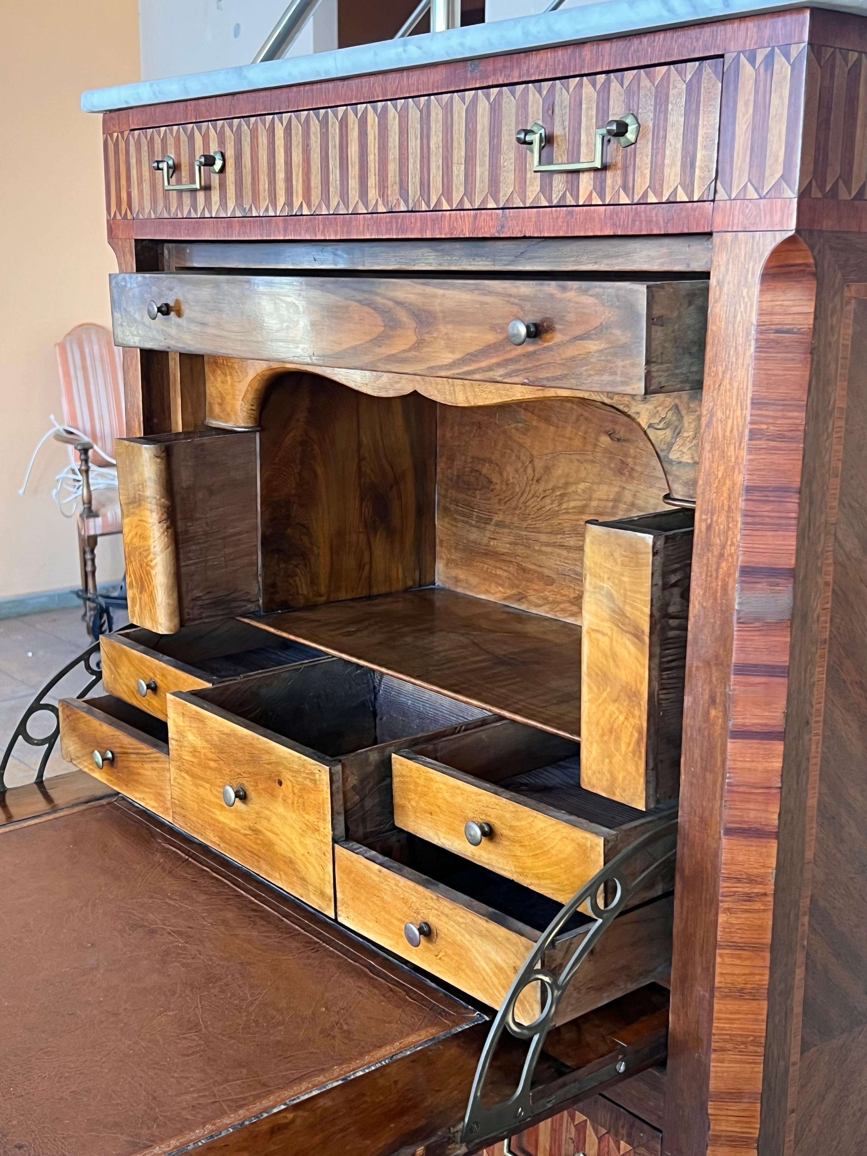 19th Century Empire Drop-Front Oak Secretary Desk or Abattant, Chest France For Sale 3