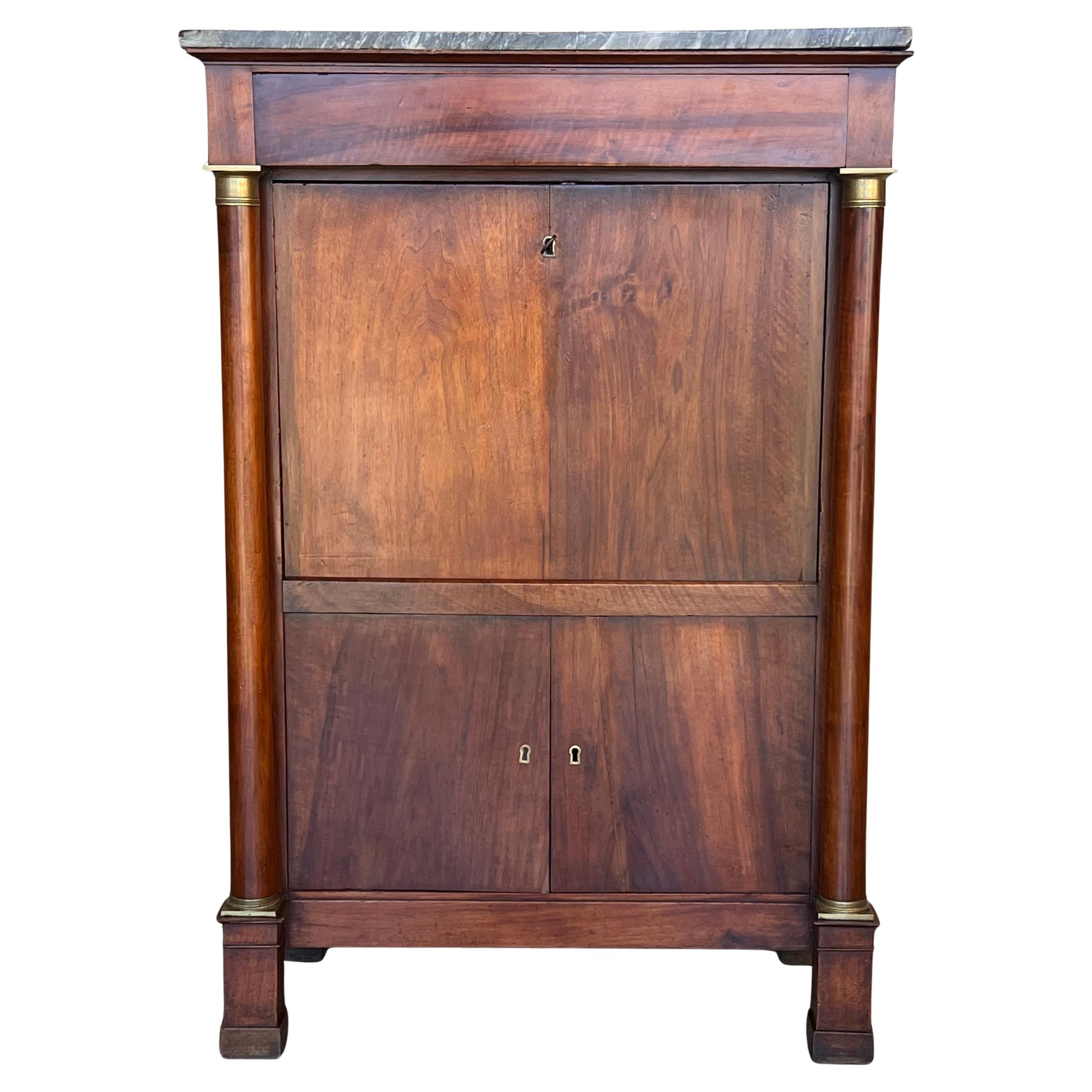 19th Century Empire Drop-Front Oak Secretary Desk or Abattant, Chest France