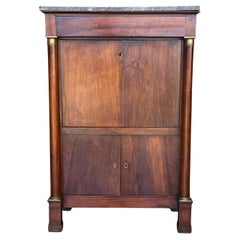 19th Century Empire Drop-Front Oak Secretary Desk or Abattant, Chest France