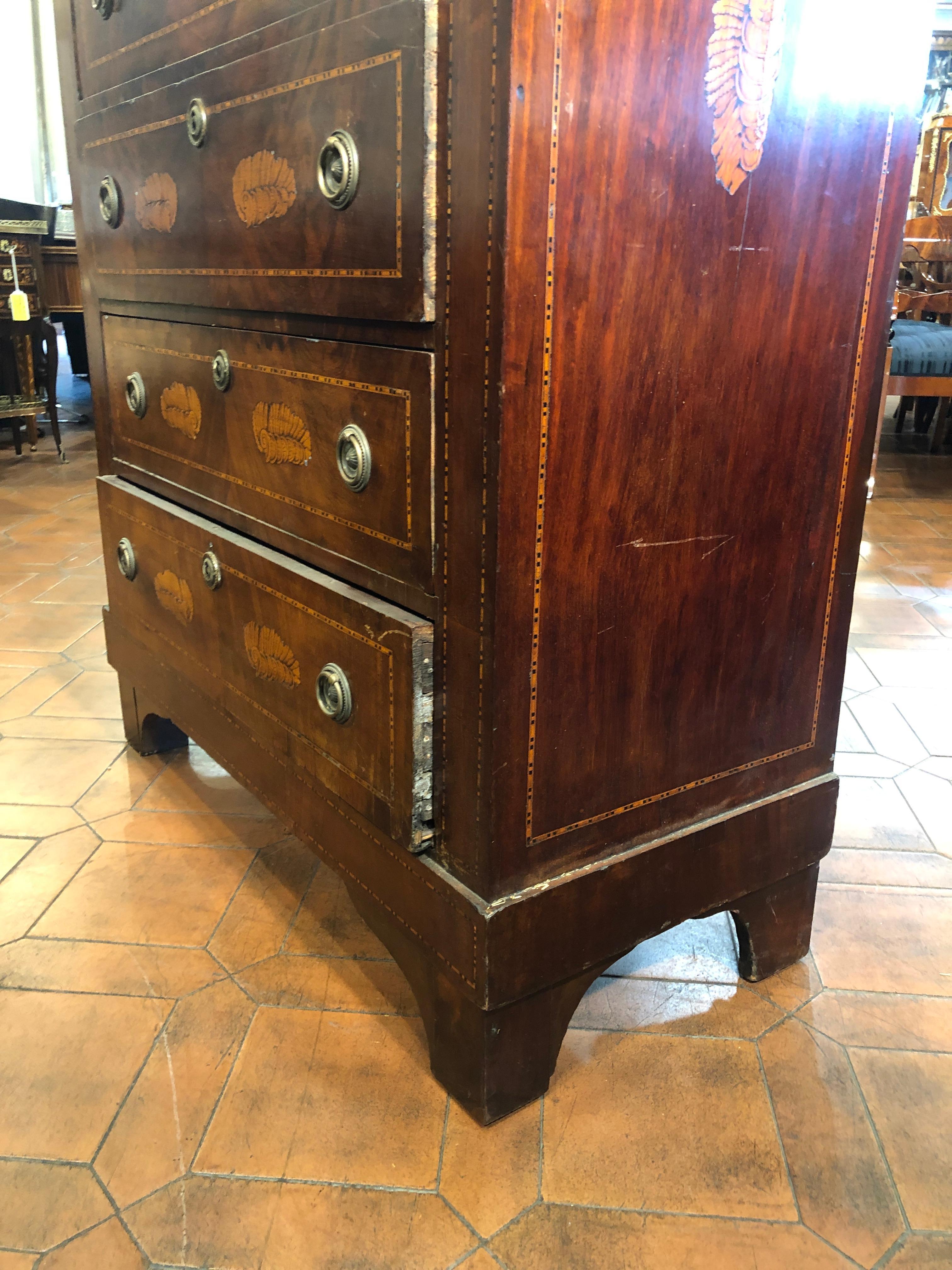 Early 19th Century 19th Century Empire Dutch Mahogany Inlay Chest of Drawers, 1820s For Sale