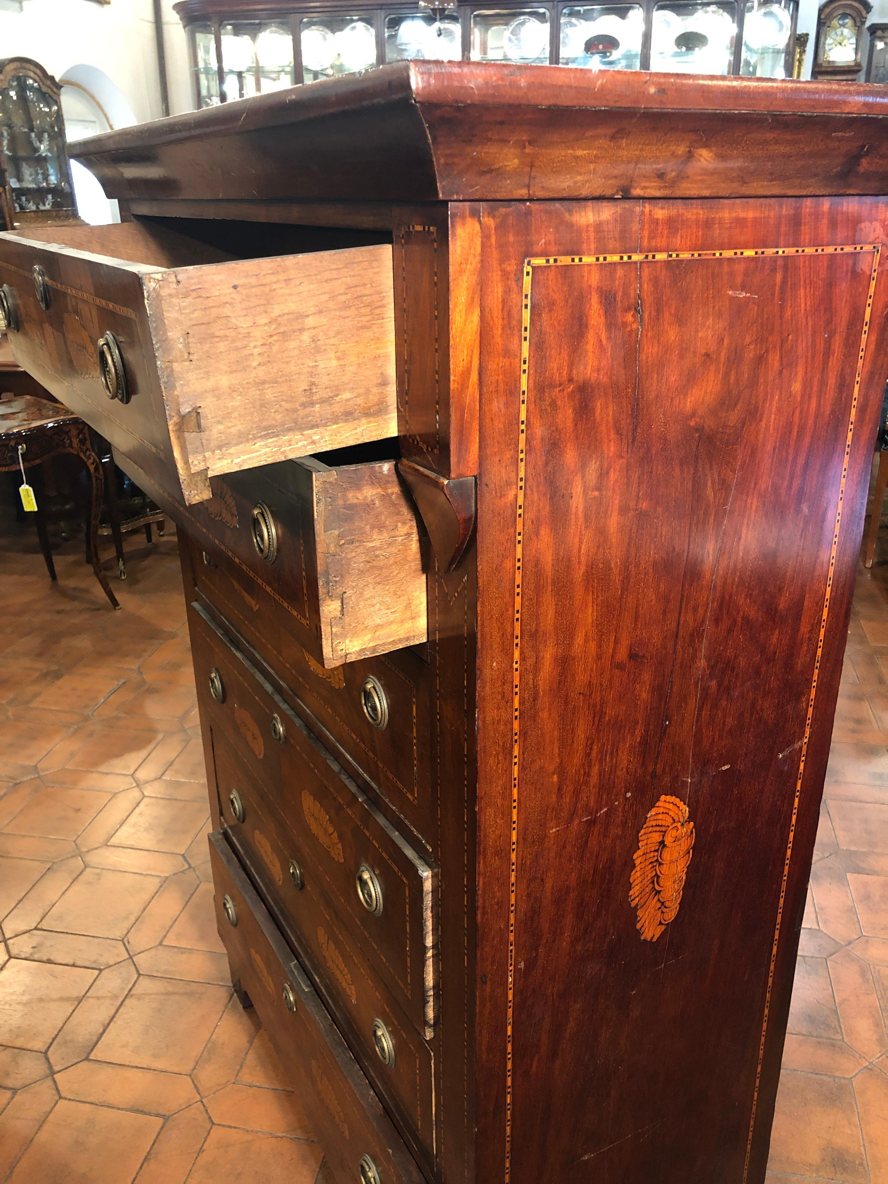 19th Century Empire Dutch Mahogany Inlay Chest of Drawers, 1820s 1