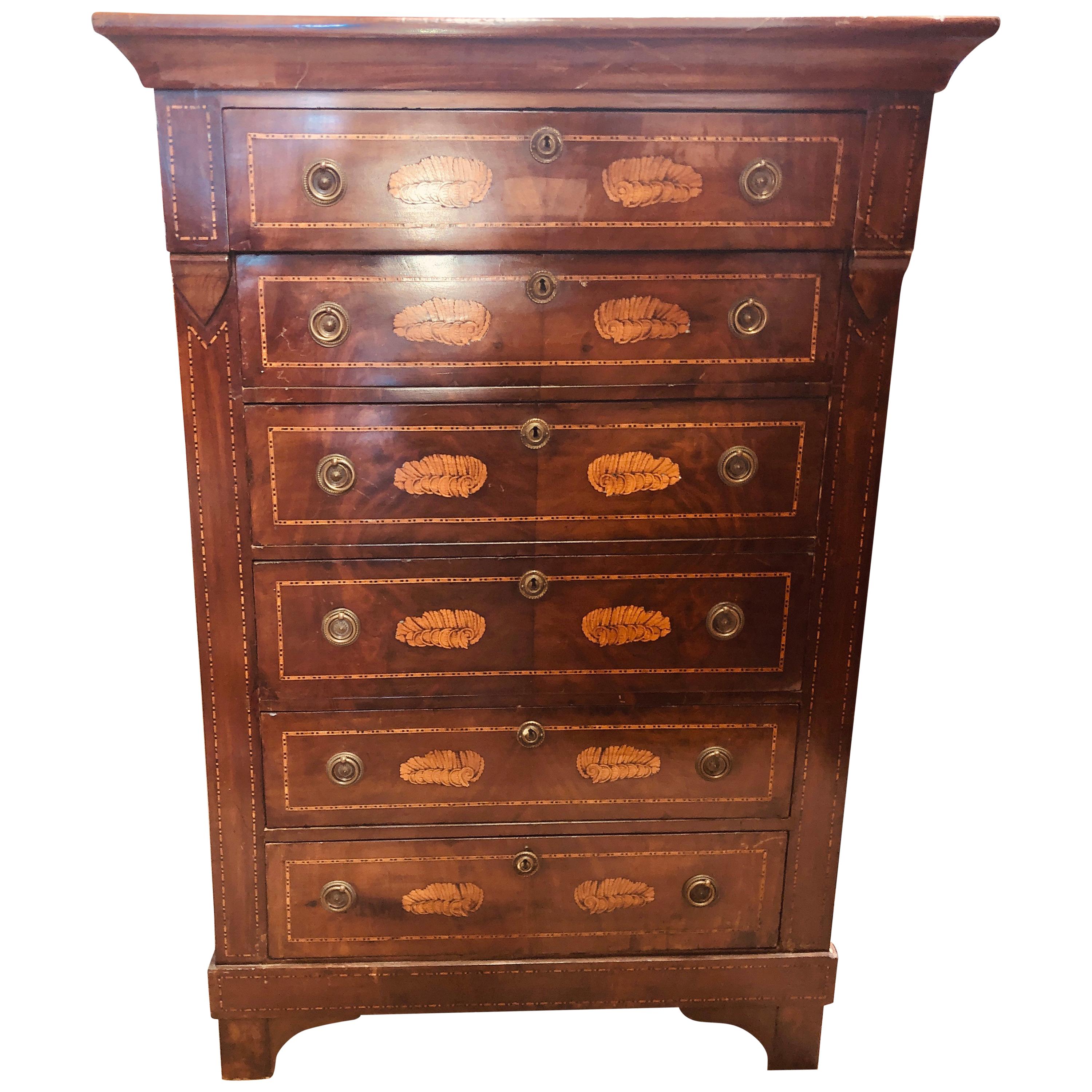 19th Century Empire Dutch Mahogany Inlay Chest of Drawers, 1820s For Sale