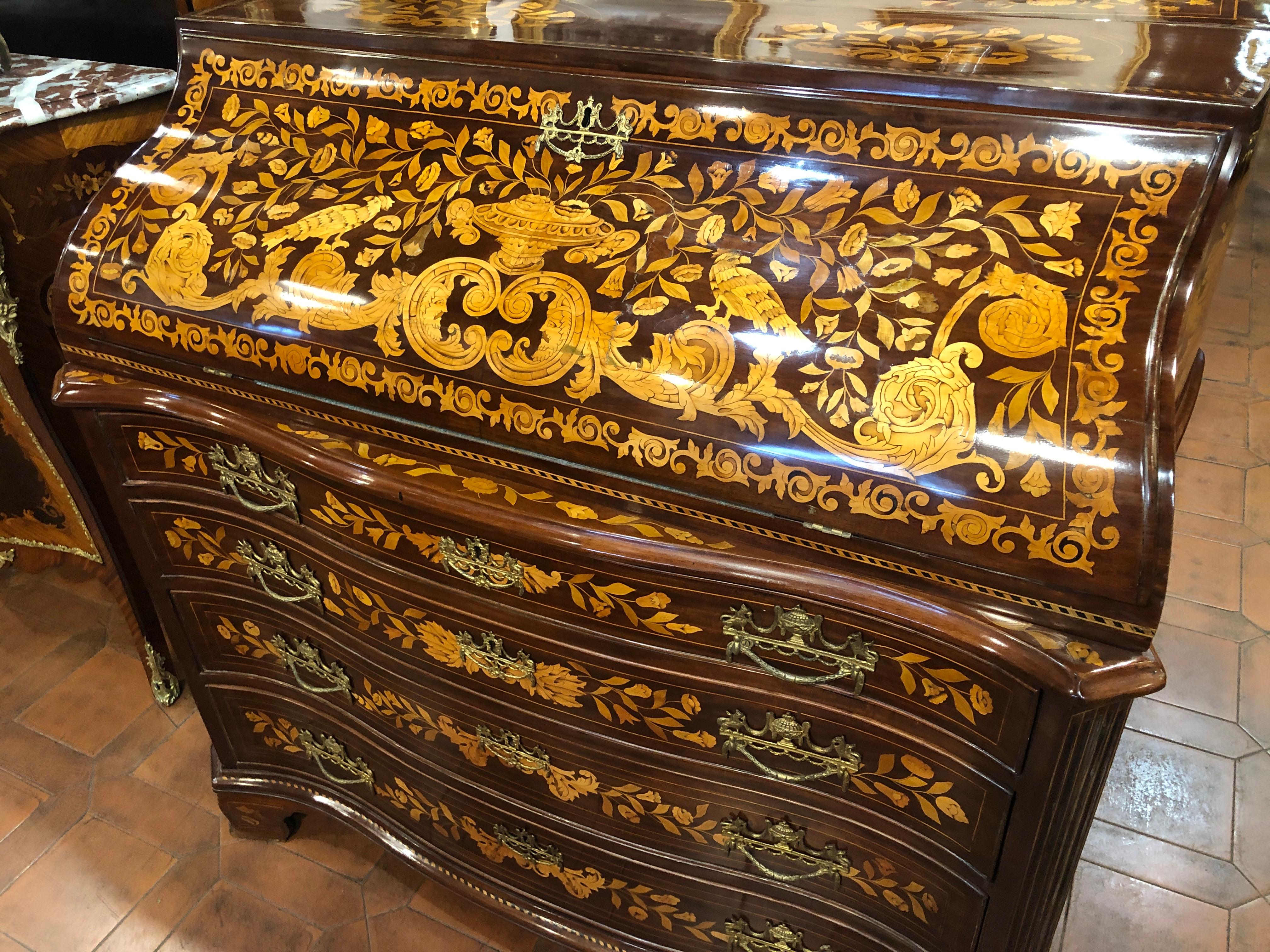 Marquetry 19th Century Empire Dutch Mahogany Secretaire Bureau Inlay 1800