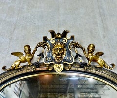 19th Century Empire Ebonized Giltwood Ornate Italian Hand Carved Wall Mirror