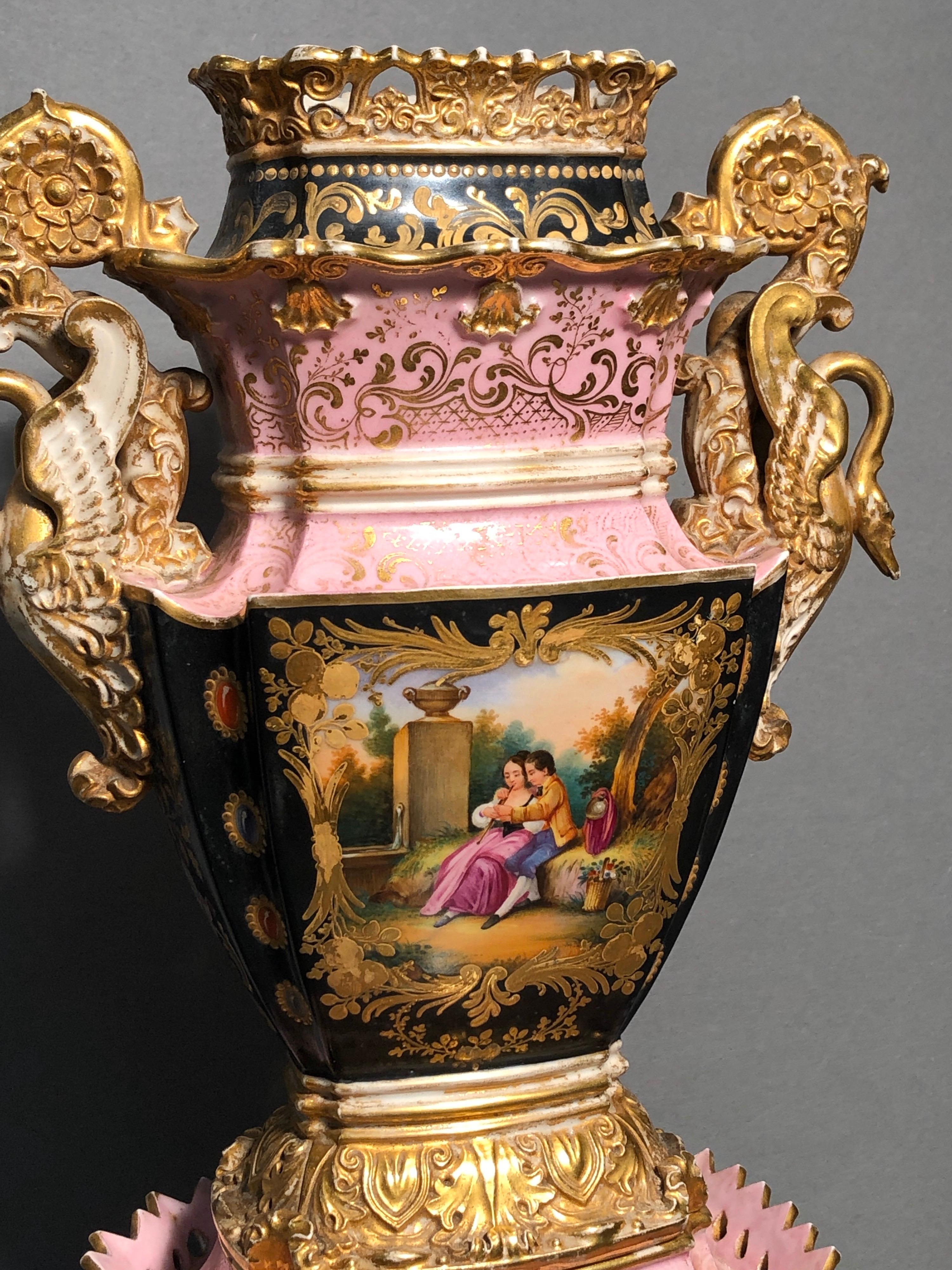 Peint à la main Jacob Petit Charles X du 19ème siècle  Vase 1820 en vente