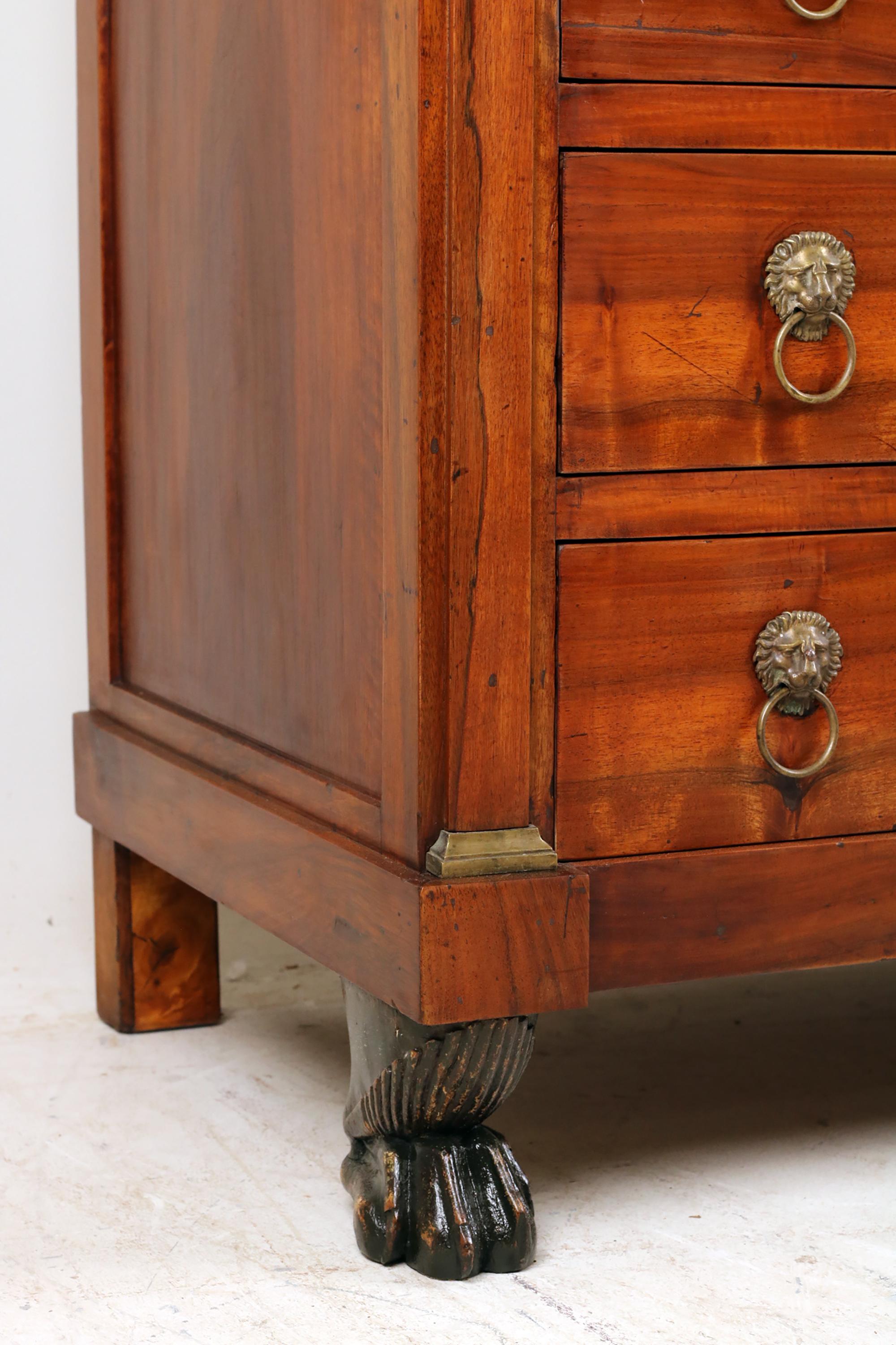 Walnut 19th Century Empire French Chest of Drawers with marble on top For Sale
