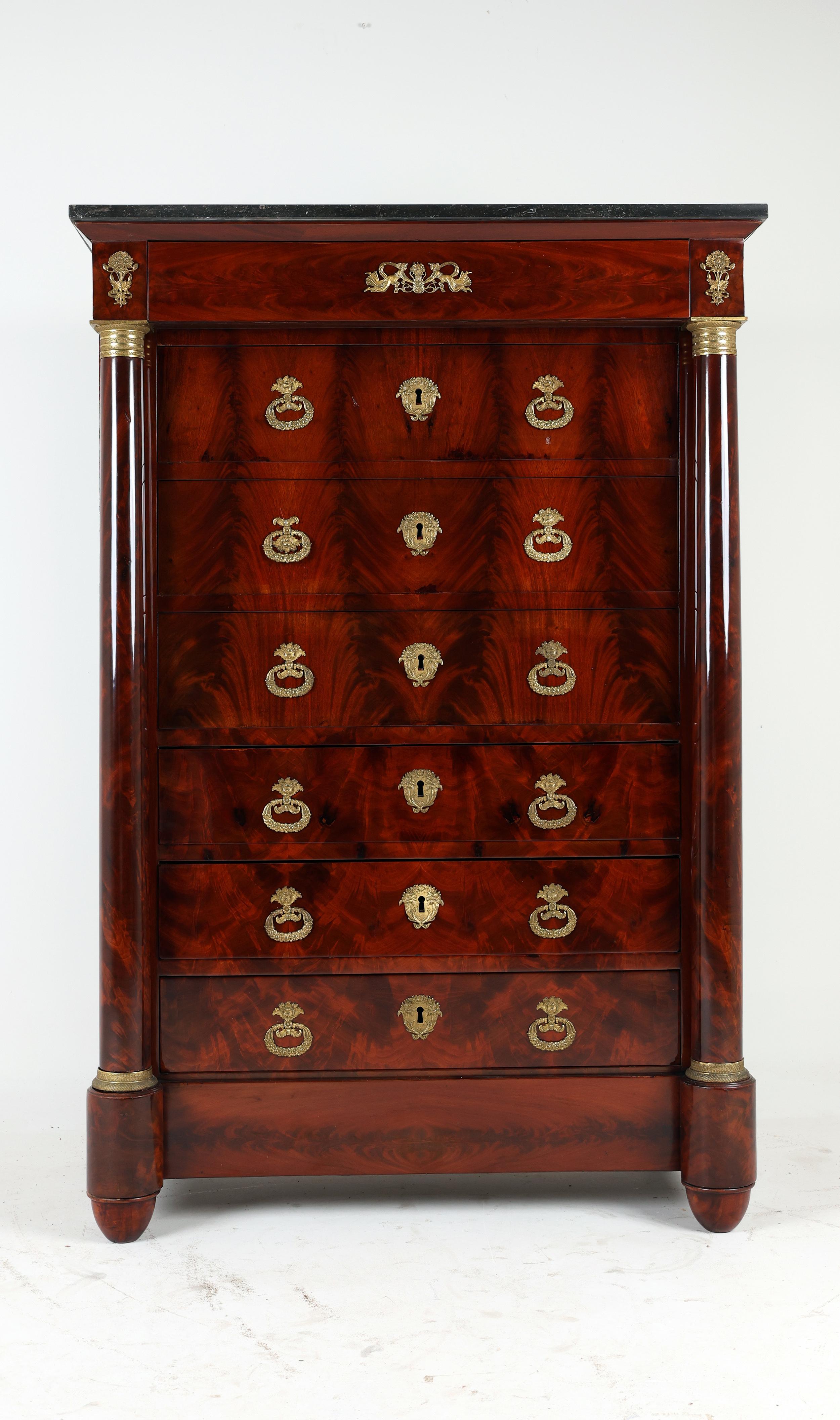Empire Semainier,
Mahogany, 
France, 1825-1830

,,The Empire style is an early-nineteenth-century design movement in architecture, furniture, other decorative arts, and the visual arts, representing the second phase of Neoclassicism''.

A fine