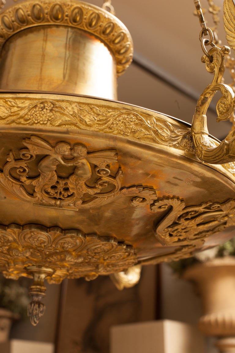 Brass 19th Century Empire Gilded Bronze Chandelier