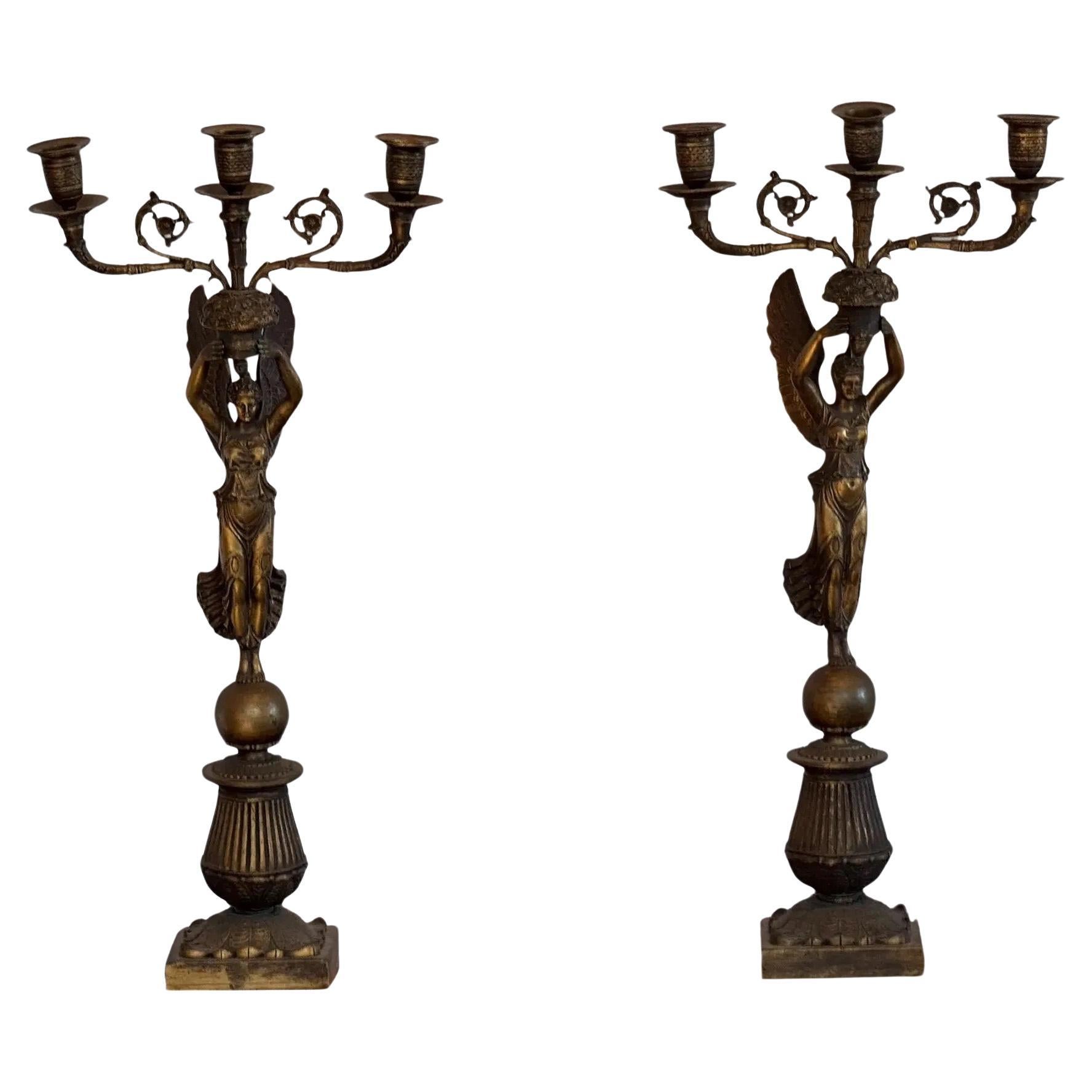 19th Century Empire Gilt Bronze Candelabras - a Pair