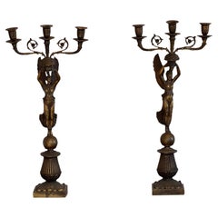 Candelabri in bronzo dorato Impero del XIX secolo - una coppia