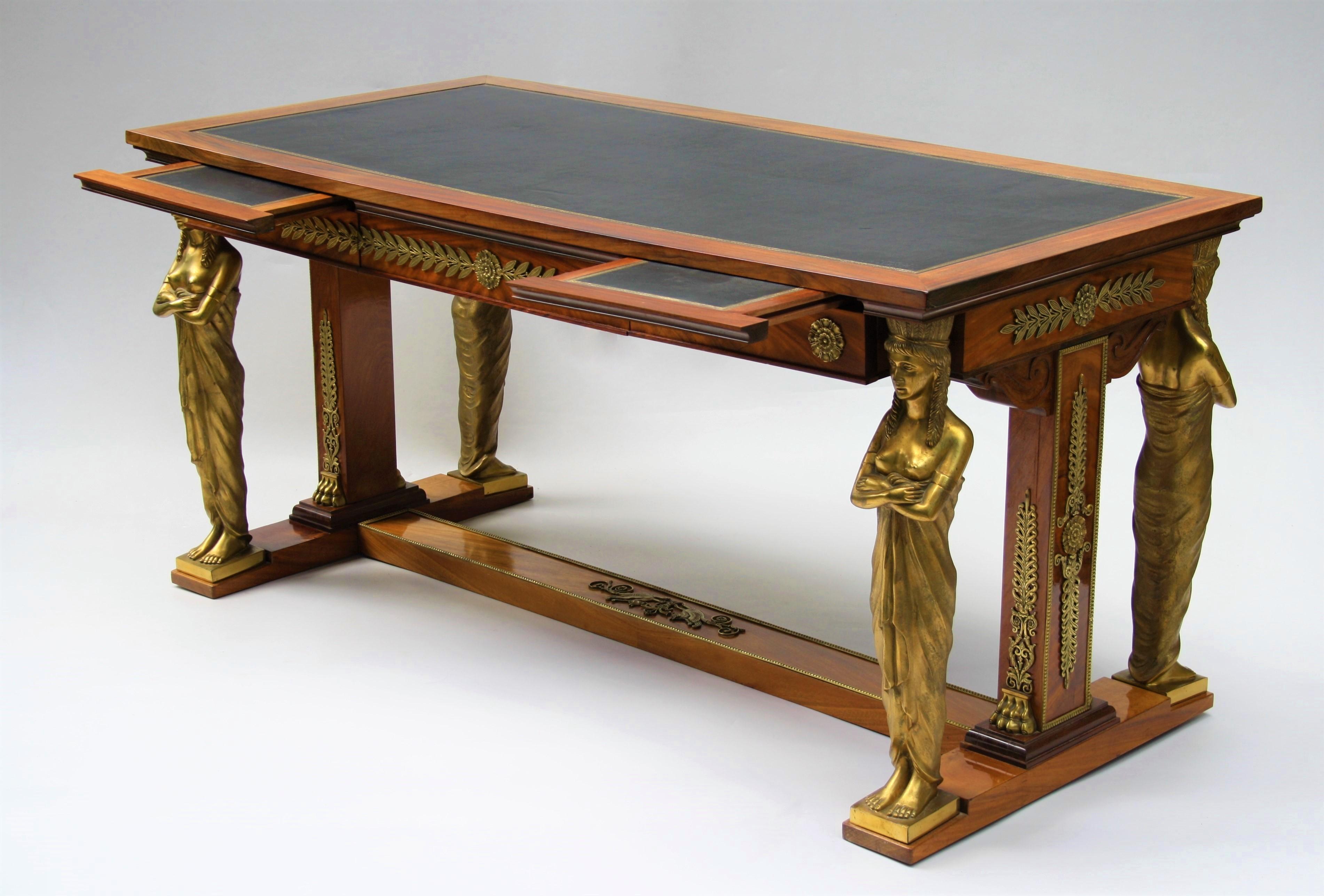 French 19th Century Empire Gilt Bronze Mounted Mahogany Desk after Jacob-Desmalter