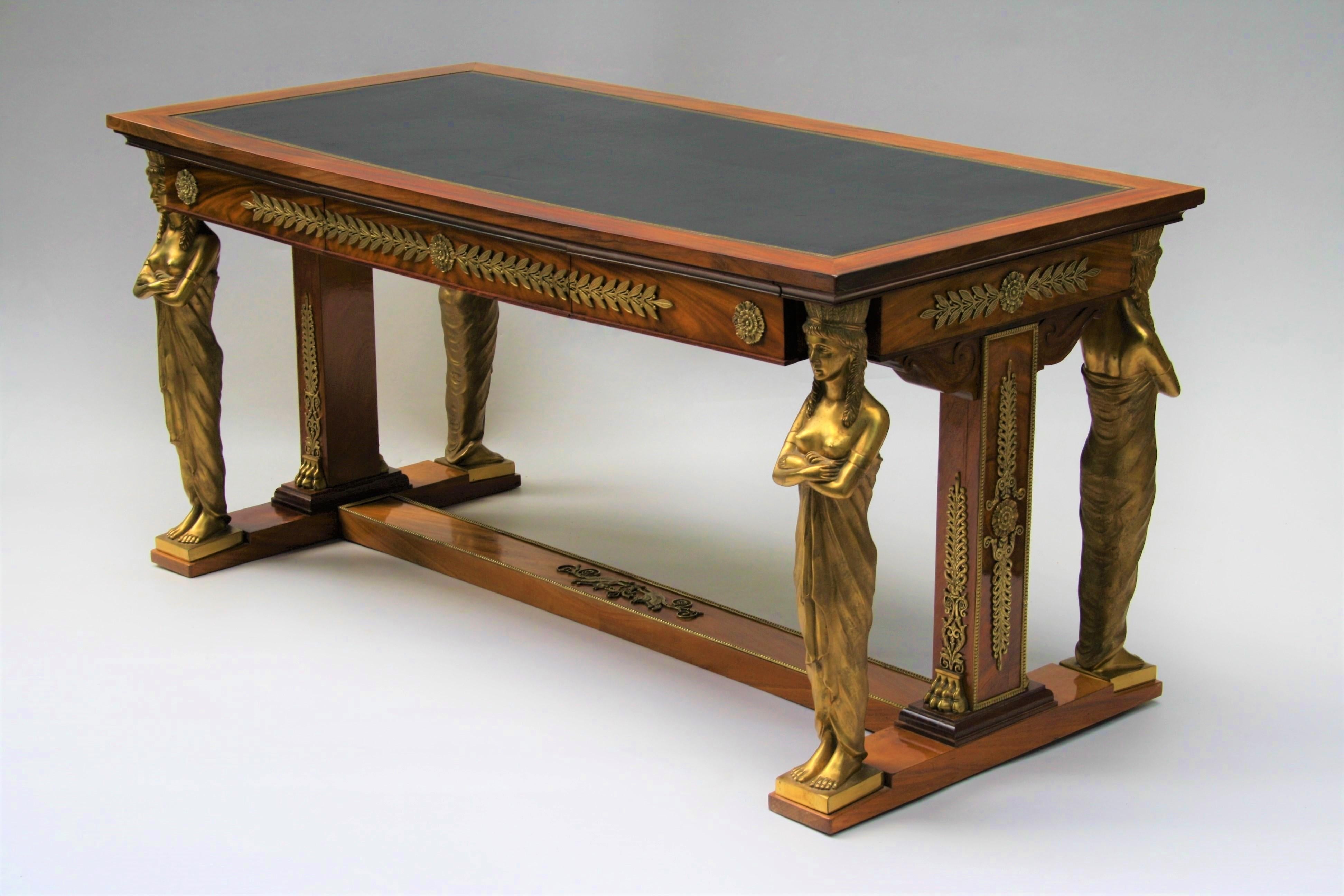 Late 19th Century 19th Century Empire Gilt Bronze Mounted Mahogany Desk after Jacob-Desmalter