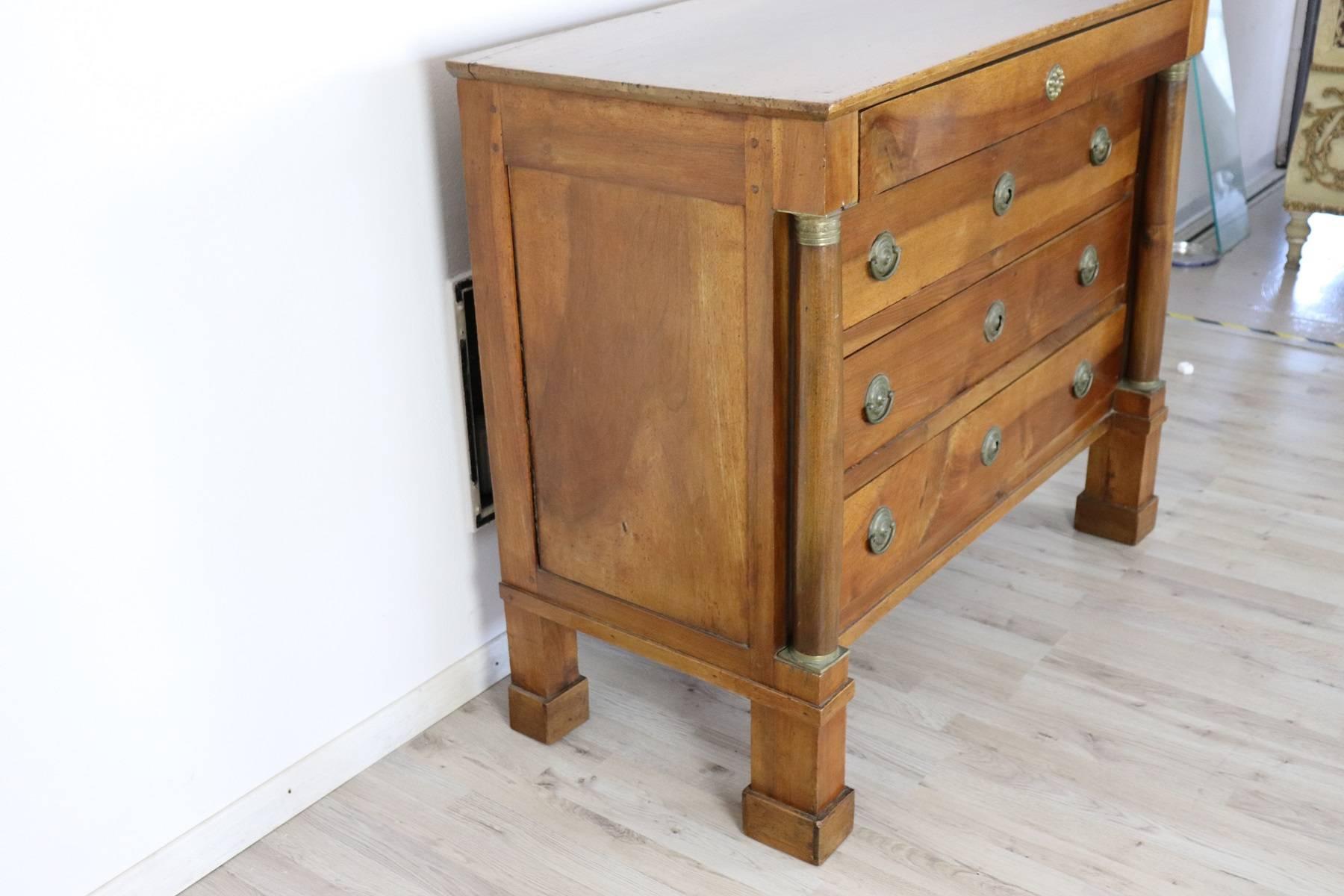 Early 19th Century 19th Century Empire Italian Walnut Commode Chest of Drawers