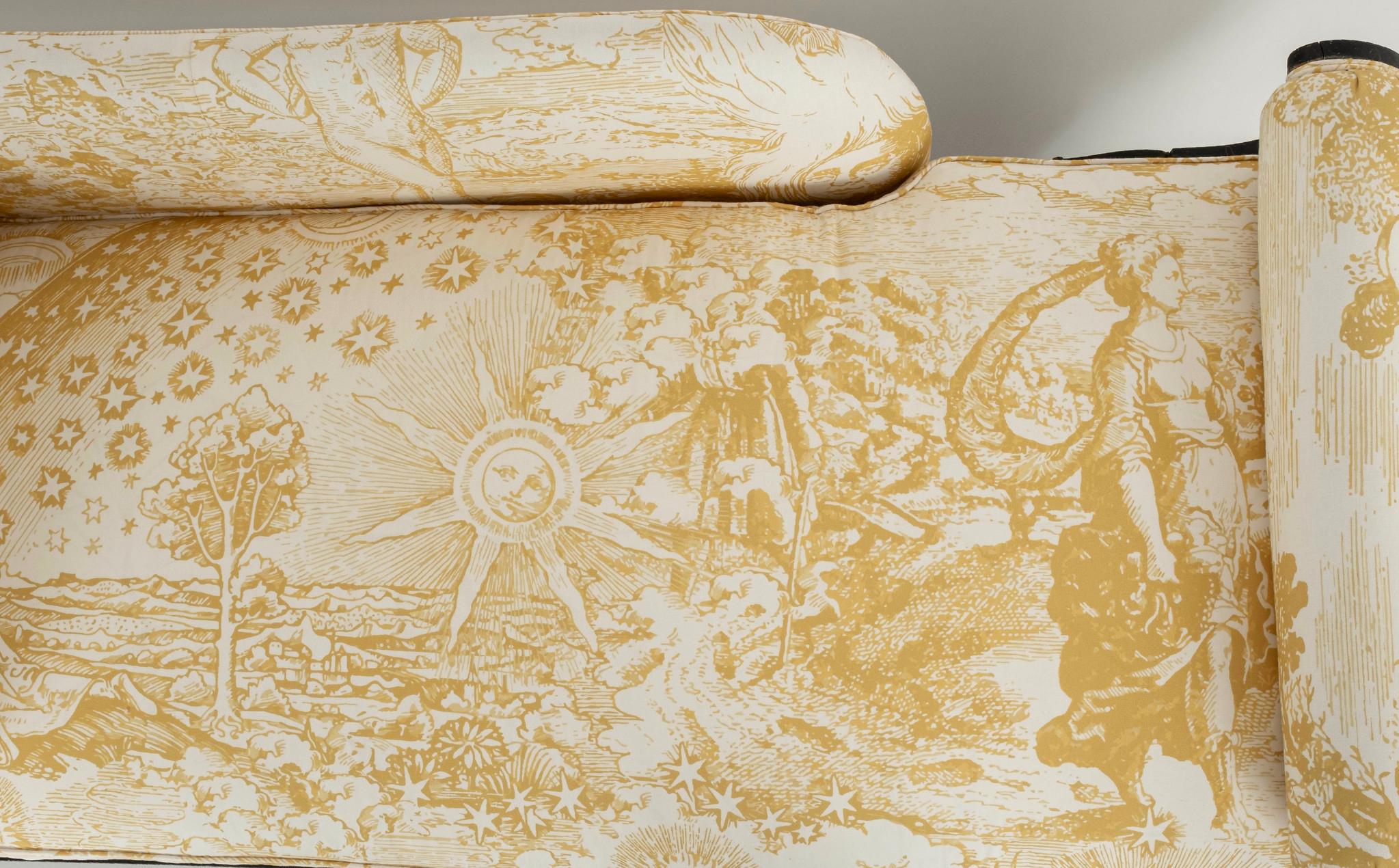 19th Century Empire Johnson Hartig Libertine Yellow Modern Toile Chaise For Sale 3