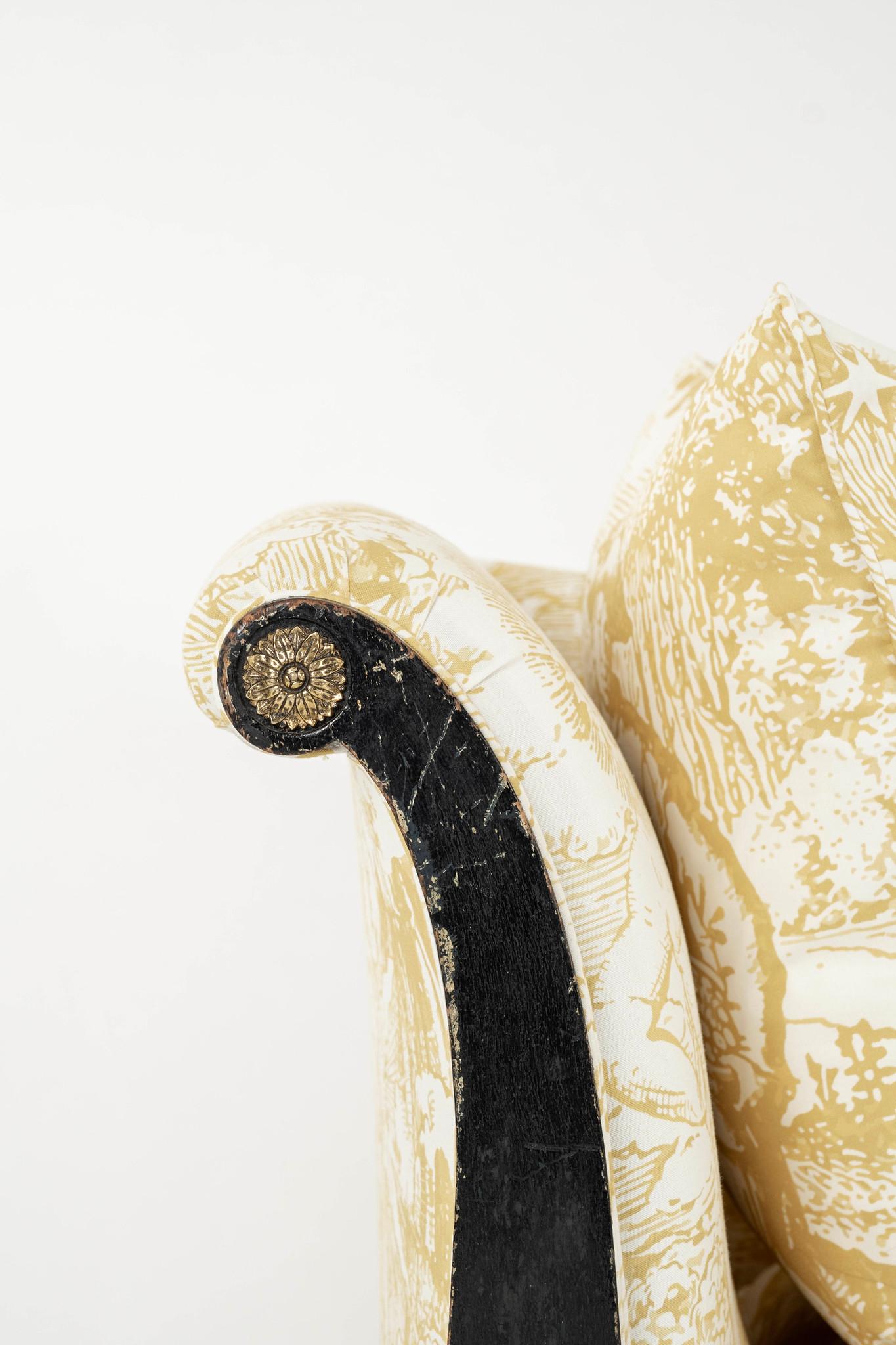 19th Century Empire Johnson Hartig Libertine Yellow Modern Toile Chaise For Sale 9