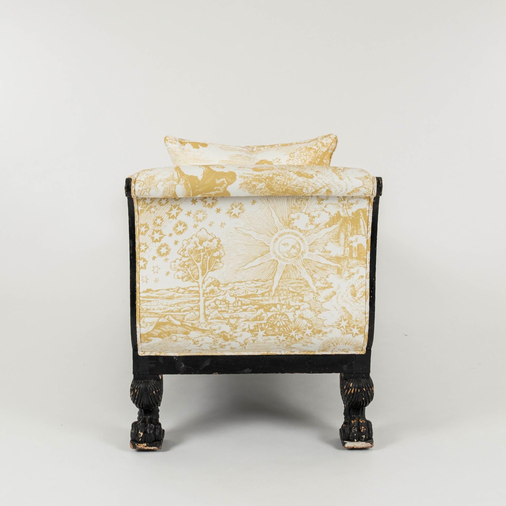 American 19th Century Empire Johnson Hartig Libertine Yellow Modern Toile Chaise For Sale