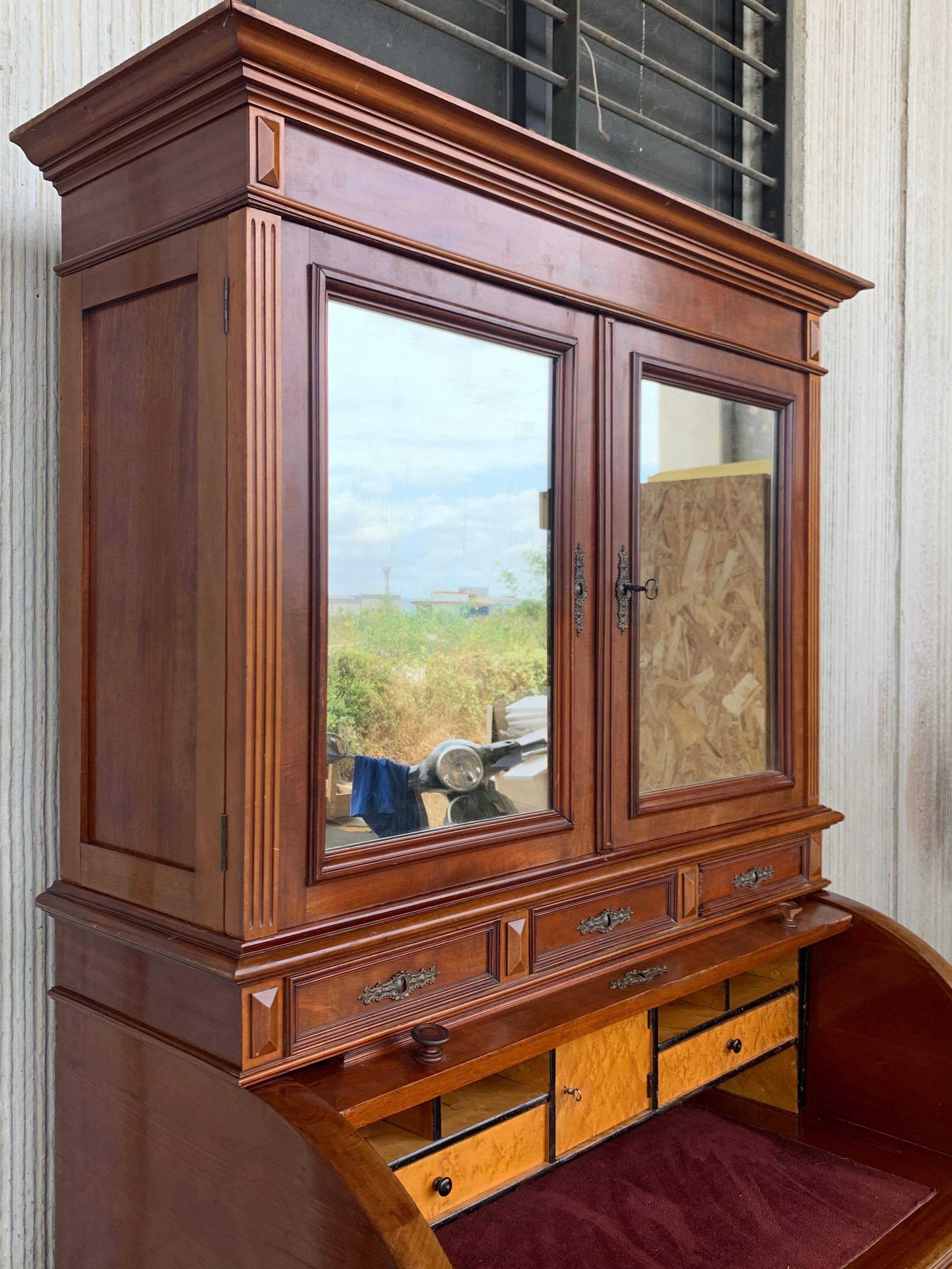 Danish 19th Century Empire Mahogany Bureau Secretary with Bookcase For Sale