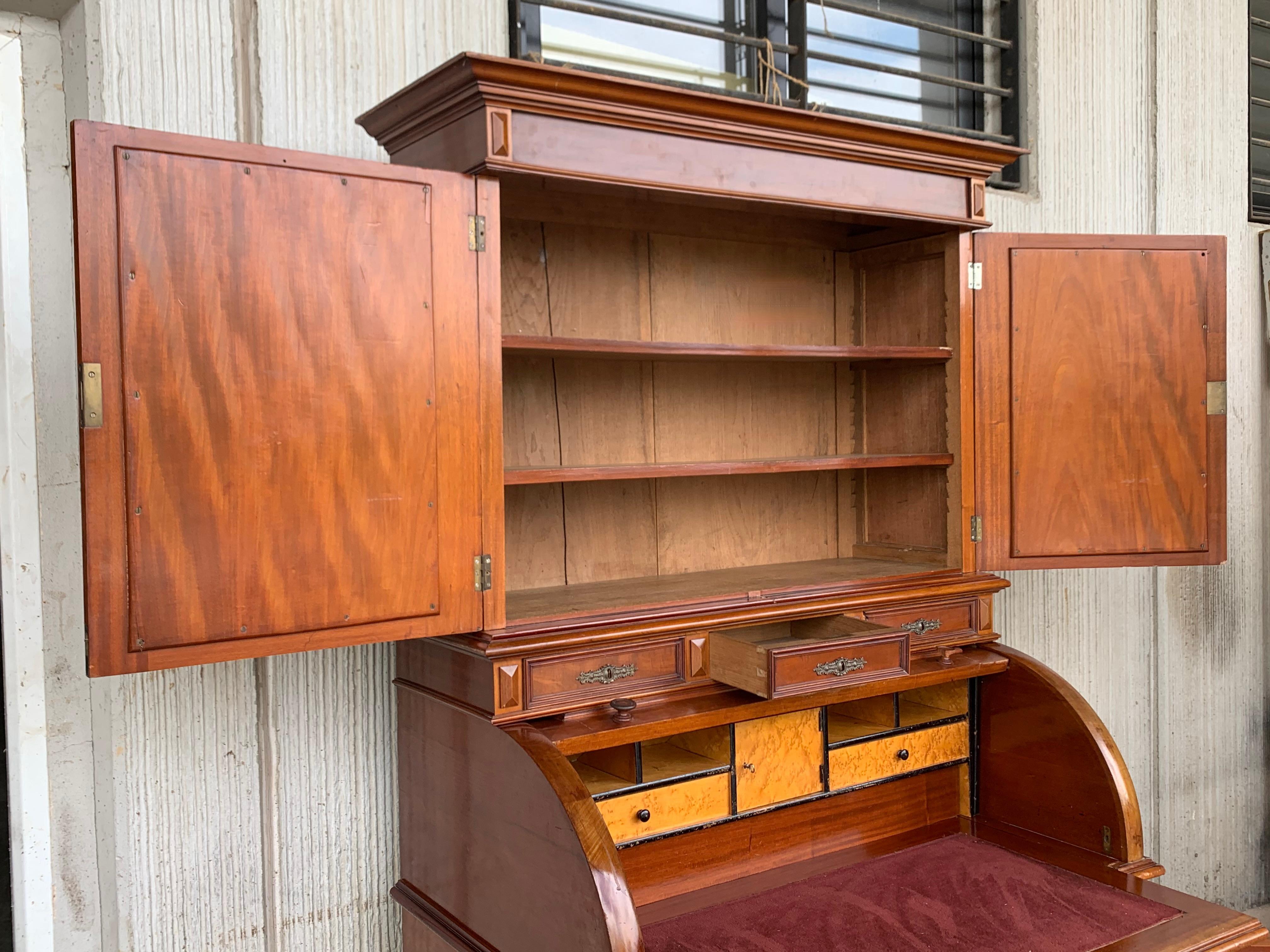 19th Century Empire Mahogany Bureau Secretary with Bookcase For Sale 1
