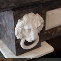 19th Century Empire Marble Fireplace Mantelpiece, Carved Columns and Lion Heads