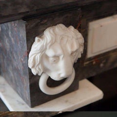19th Century Empire Marble Fireplace Mantelpiece, Carved Columns and Lion Heads