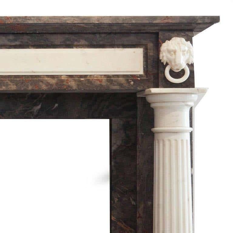 19th Century Empire Marble Fireplace Mantelpiece, Carved Columns and Lion Heads In Good Condition For Sale In Southall, GB
