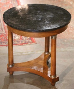 19th Century Empire Marble Top Carved Walnut Side Table with Bronze Mounts