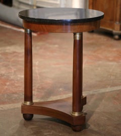 19th Century Empire Marble Top Carved Walnut Side Table with Bronze Mounts