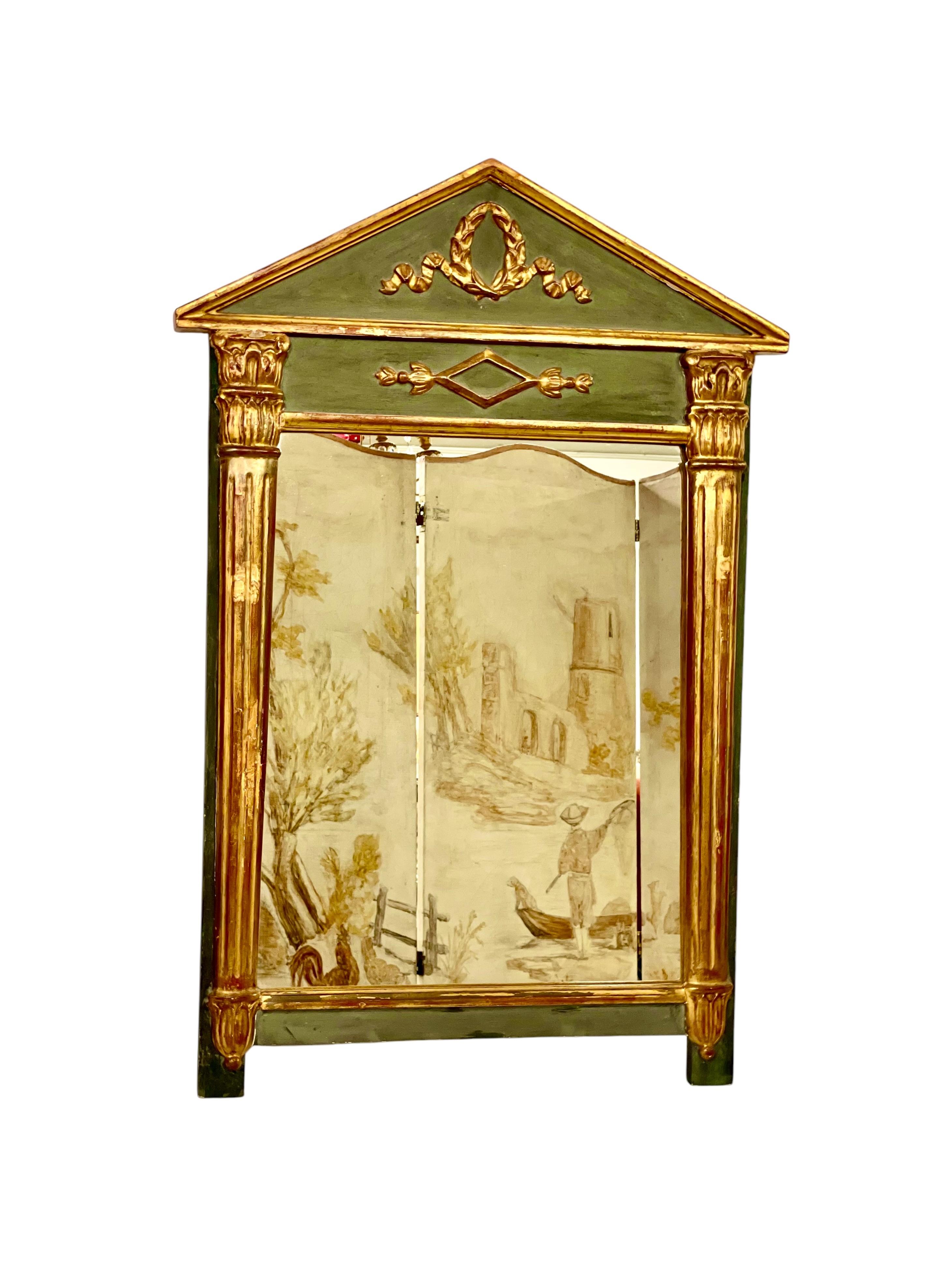 Specchio Impero del XIX secolo con frontone e pannello scenico dipinto in vendita 6