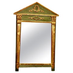 Specchio Impero del XIX secolo con frontone e pannello scenico dipinto