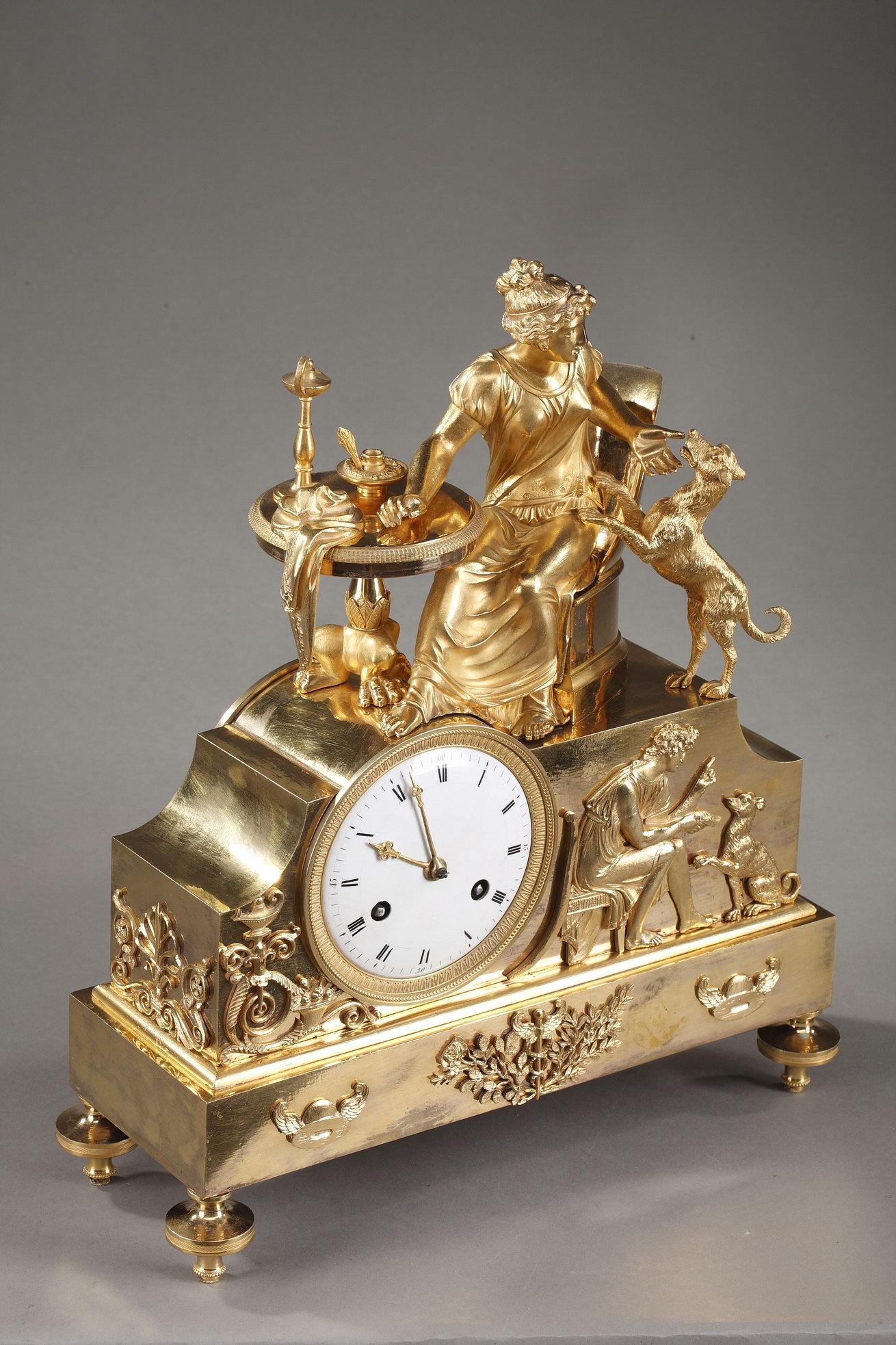 19th Century Empire Ormolu Mantel Clock, Fidelity For Sale 4
