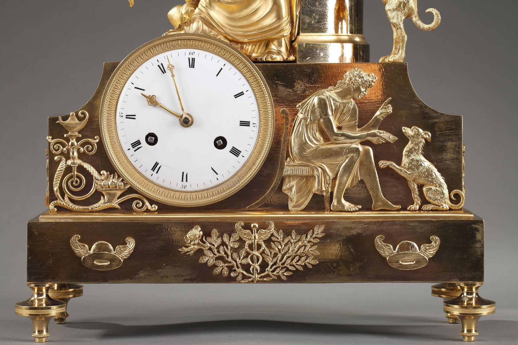 Français Pendule de cheminée Empire en bronze doré du XIXe siècle, Fidelity en vente