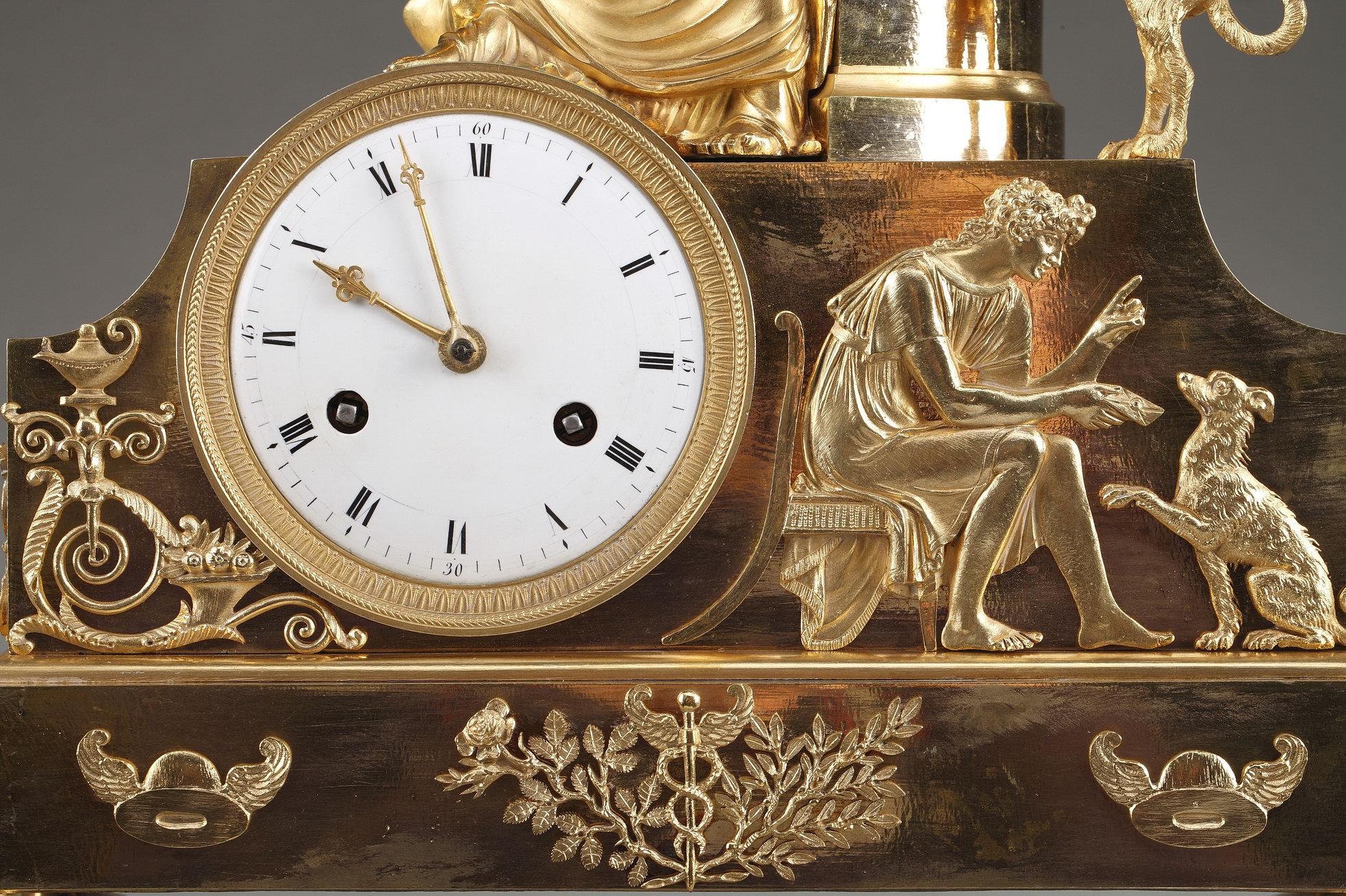Gilt 19th Century Empire Ormolu Mantel Clock, Fidelity For Sale