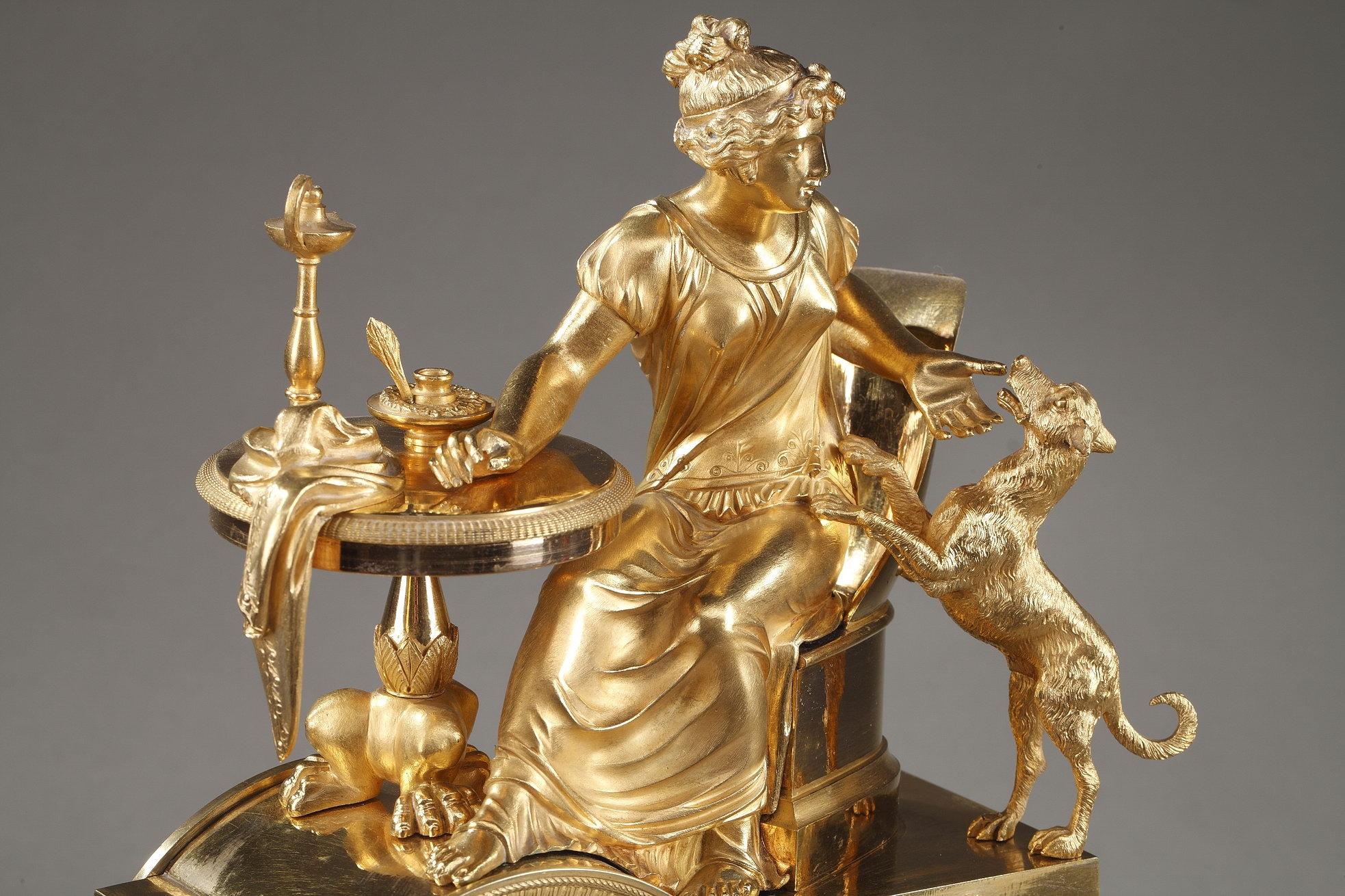 19th Century Empire Ormolu Mantel Clock, Fidelity For Sale 3