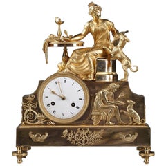 Antique 19th Century Empire Ormolu Mantel Clock, Fidelity