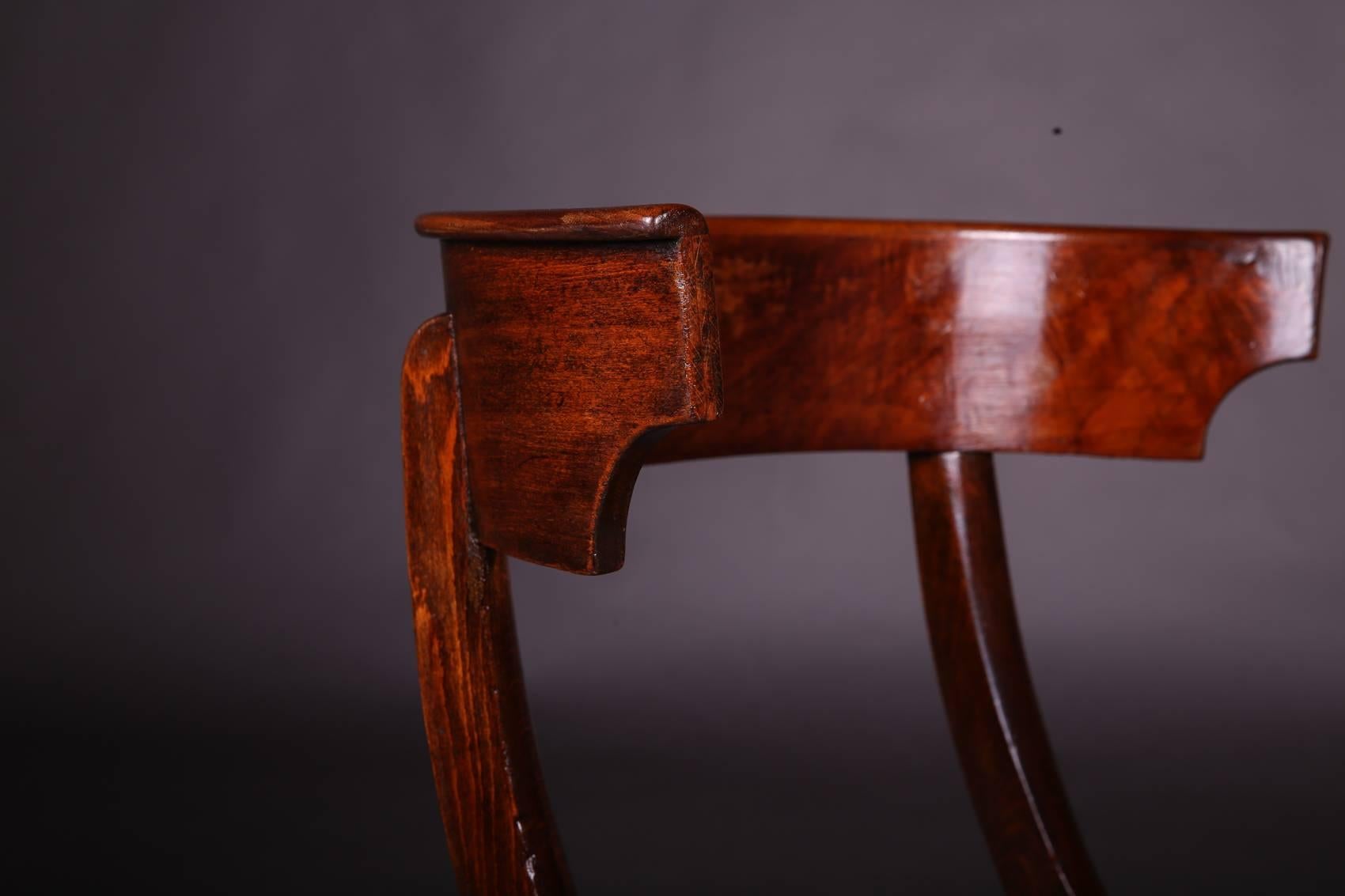 Wood 19th Century Empire Pair of Klismos Chair