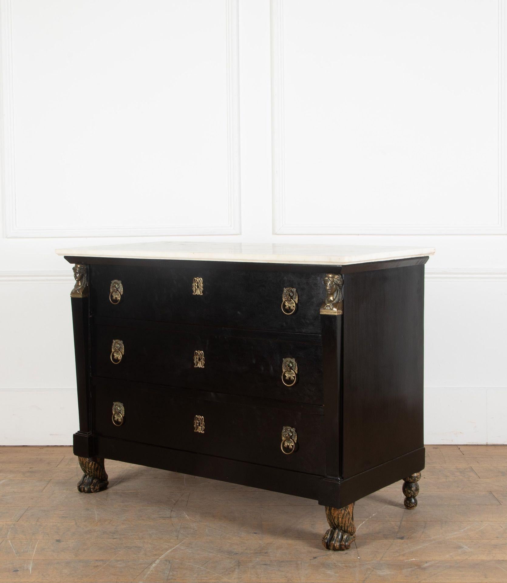Ebony 19th Century Empire Period Ebonised Commode