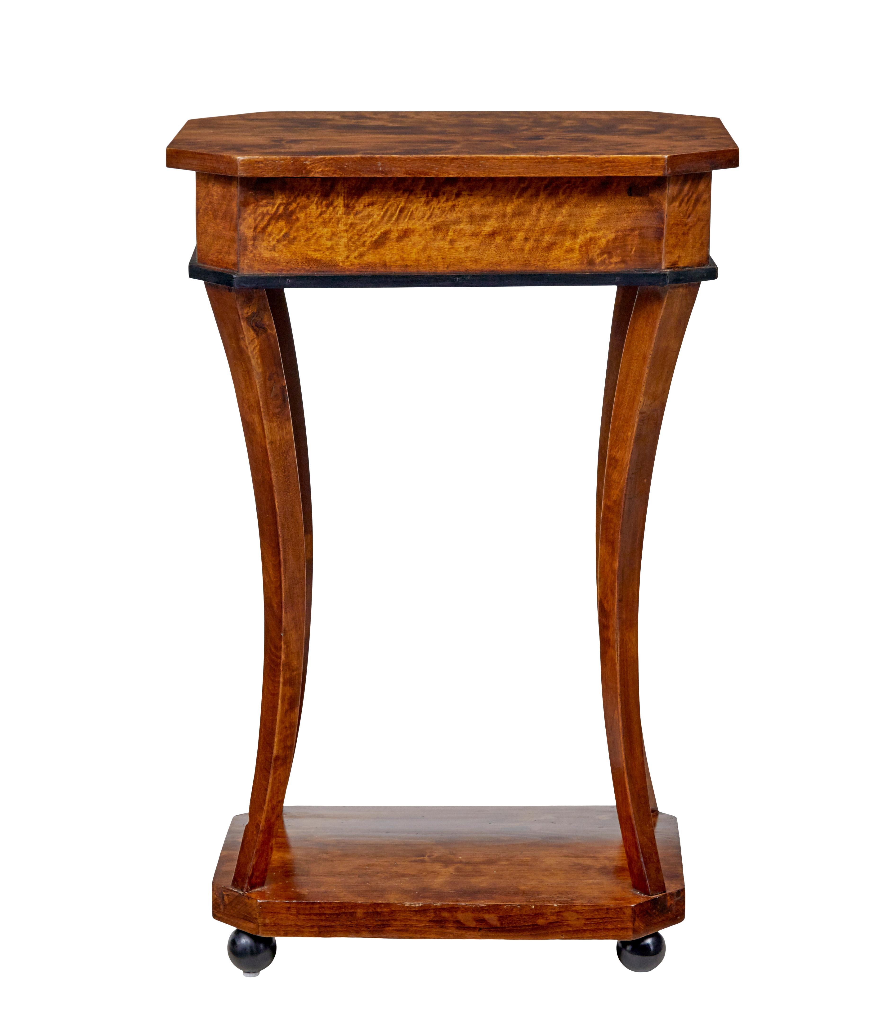 Polished 19th Century empire revival birch sewing table