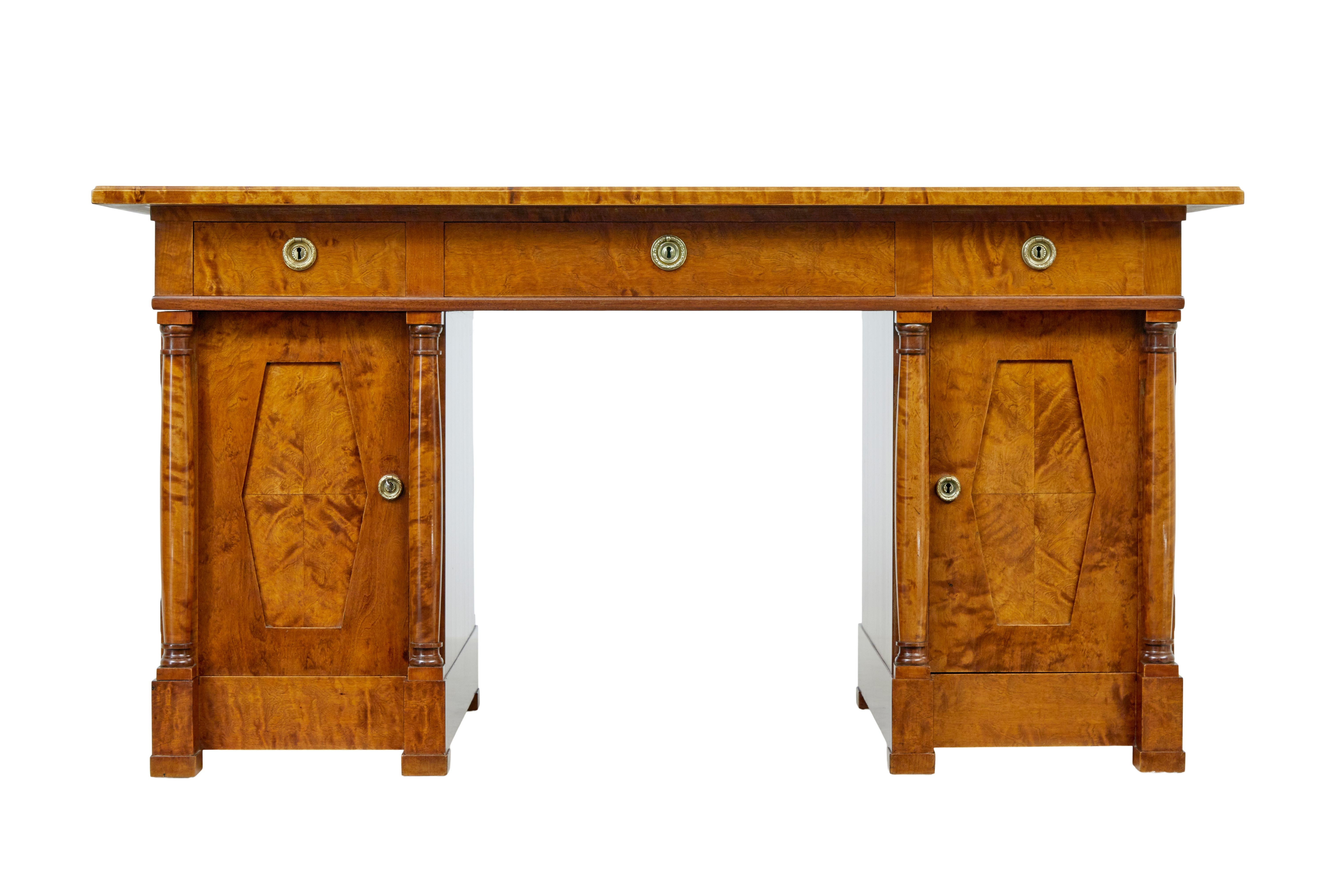 Hand-Carved 19th century empire revival Swedish birch desk For Sale