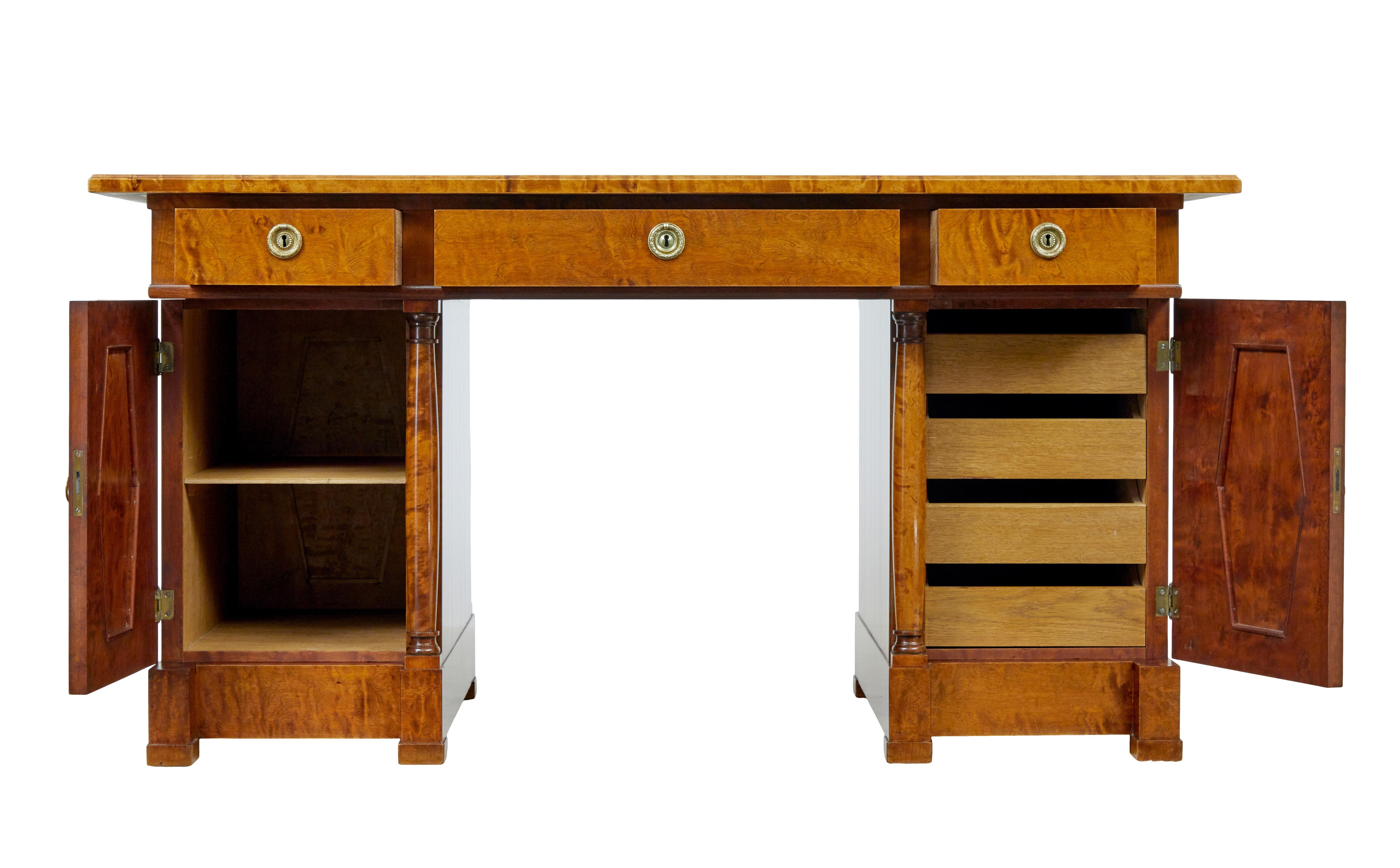 19th century empire revival Swedish birch desk In Good Condition For Sale In Debenham, Suffolk
