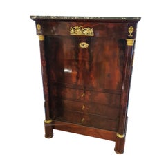 19th Century, Empire Secretaire, Mahogany Feather, Gilded Bronze