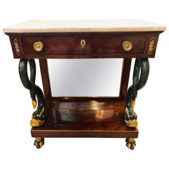 Peinture serpentine Empire du 19ème siècle et décoration en miroir à l'arrière décoré de dorures