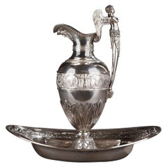 Antique 19th Century Empire Silver Ewer with its Bowl by Edme Gelez