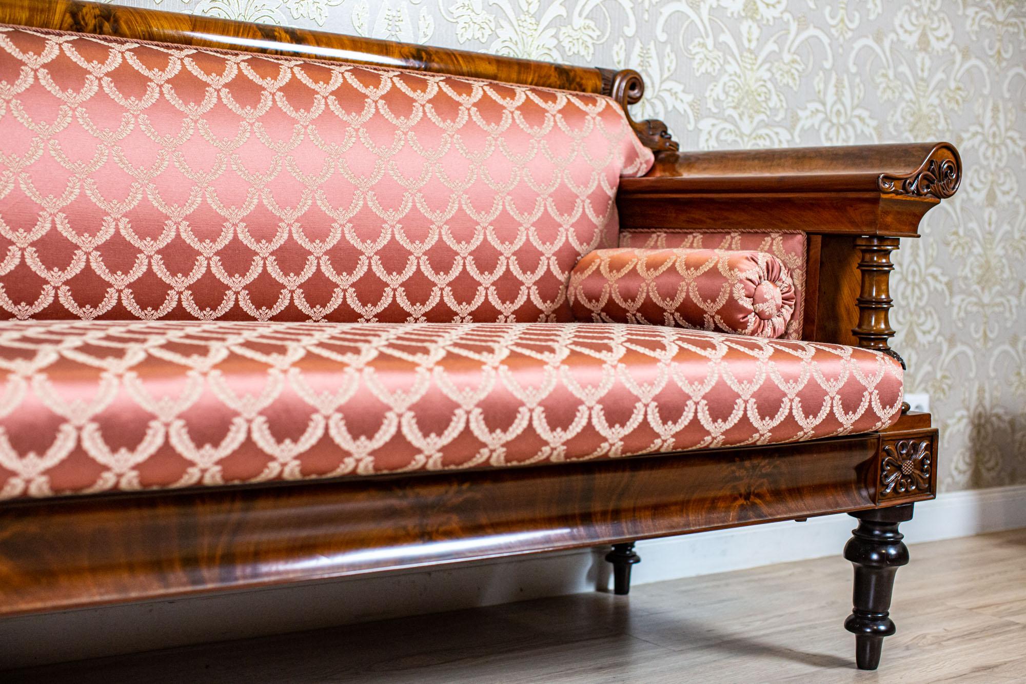 European 19th Century Empire Sofa in New Pink Upholstery