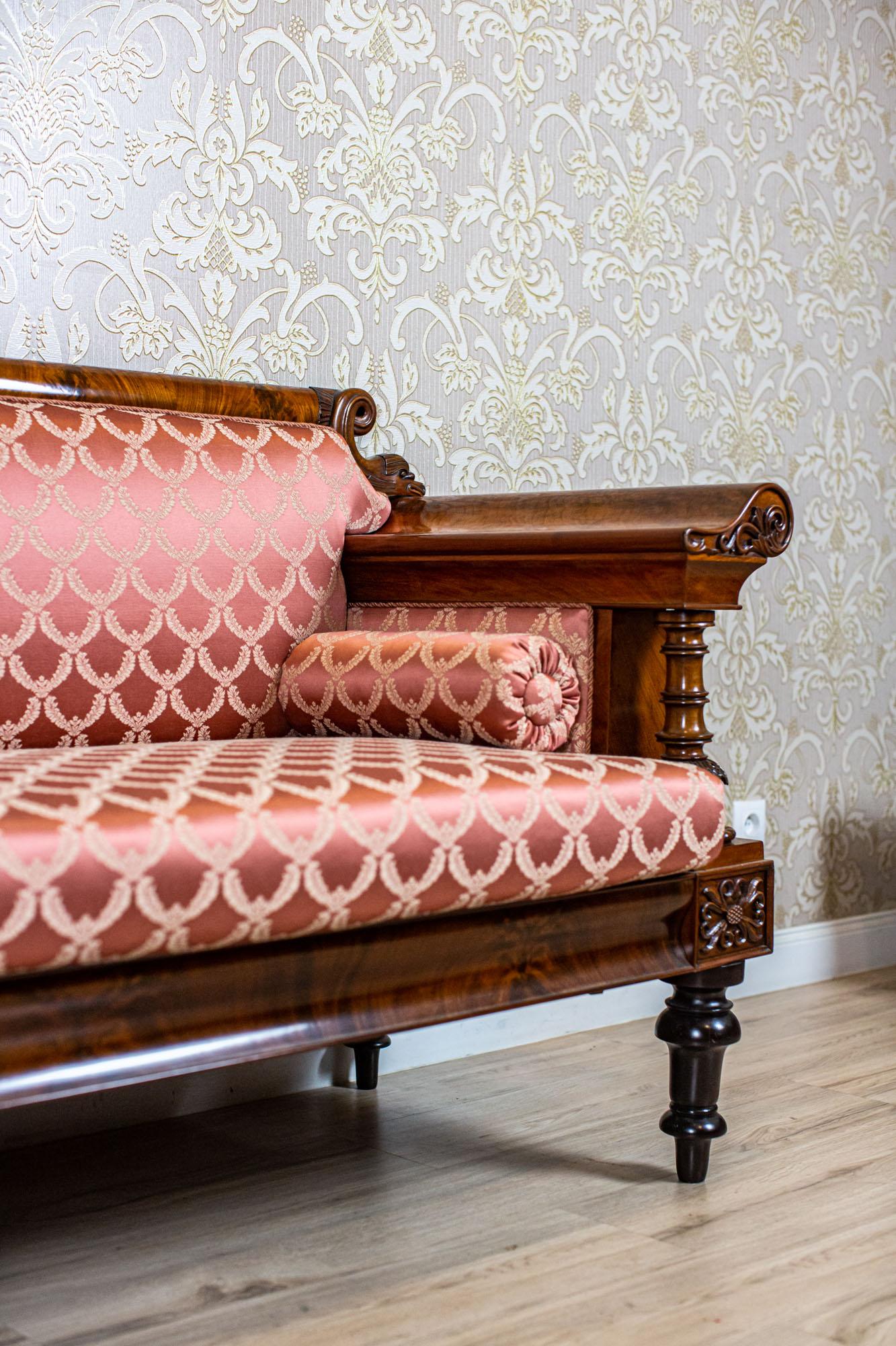 19th Century Empire Sofa in New Pink Upholstery In Good Condition In Opole, PL