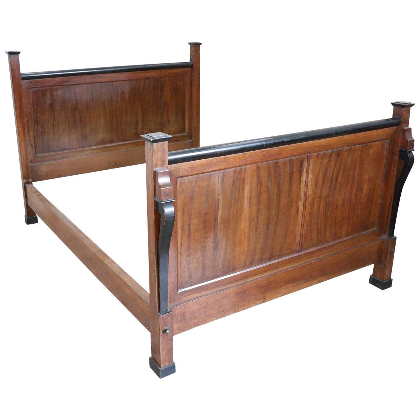 19th Century Empire Solid Walnut Antique Bed For Sale