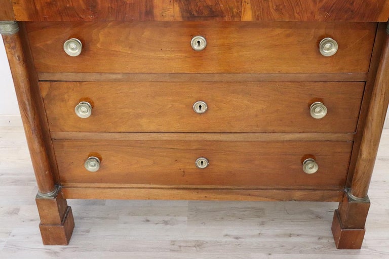 Italian 19th Century Empire Solid Walnut Commode or Chest of Drawers For Sale